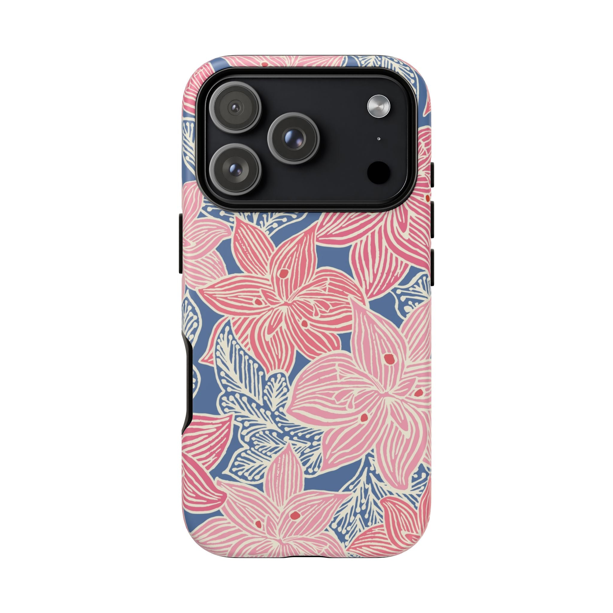 Hibiscus Lagoon Tough iPhone 17 Pro Case – Matte | coral, blush, cream, dusty blue hibiscus botanical print