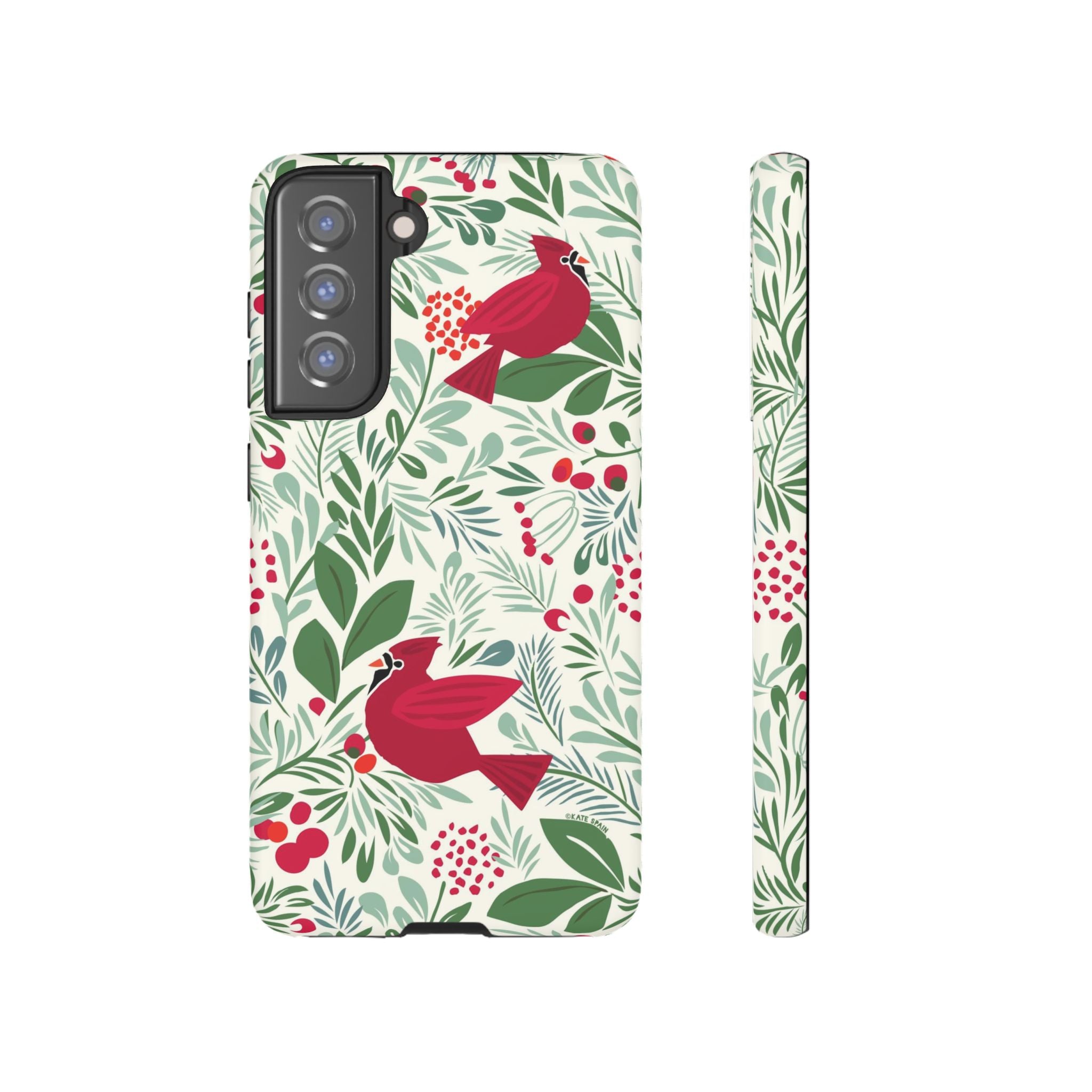 Birds and Berries Samsung Galaxy S21 FE Case – Matte | cream, red, green botanical cardinal berry print