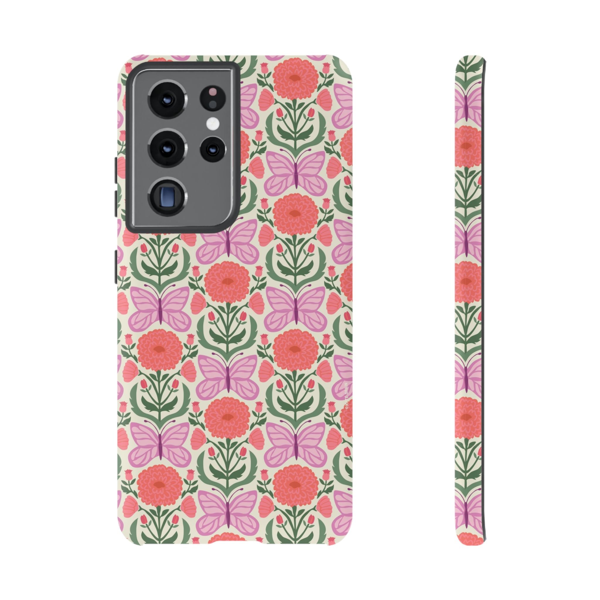 Luxury Pink Butterfly Samsung Galaxy S21 Ultra Case – Matte | cream, coral, lavender butterfly floral print
