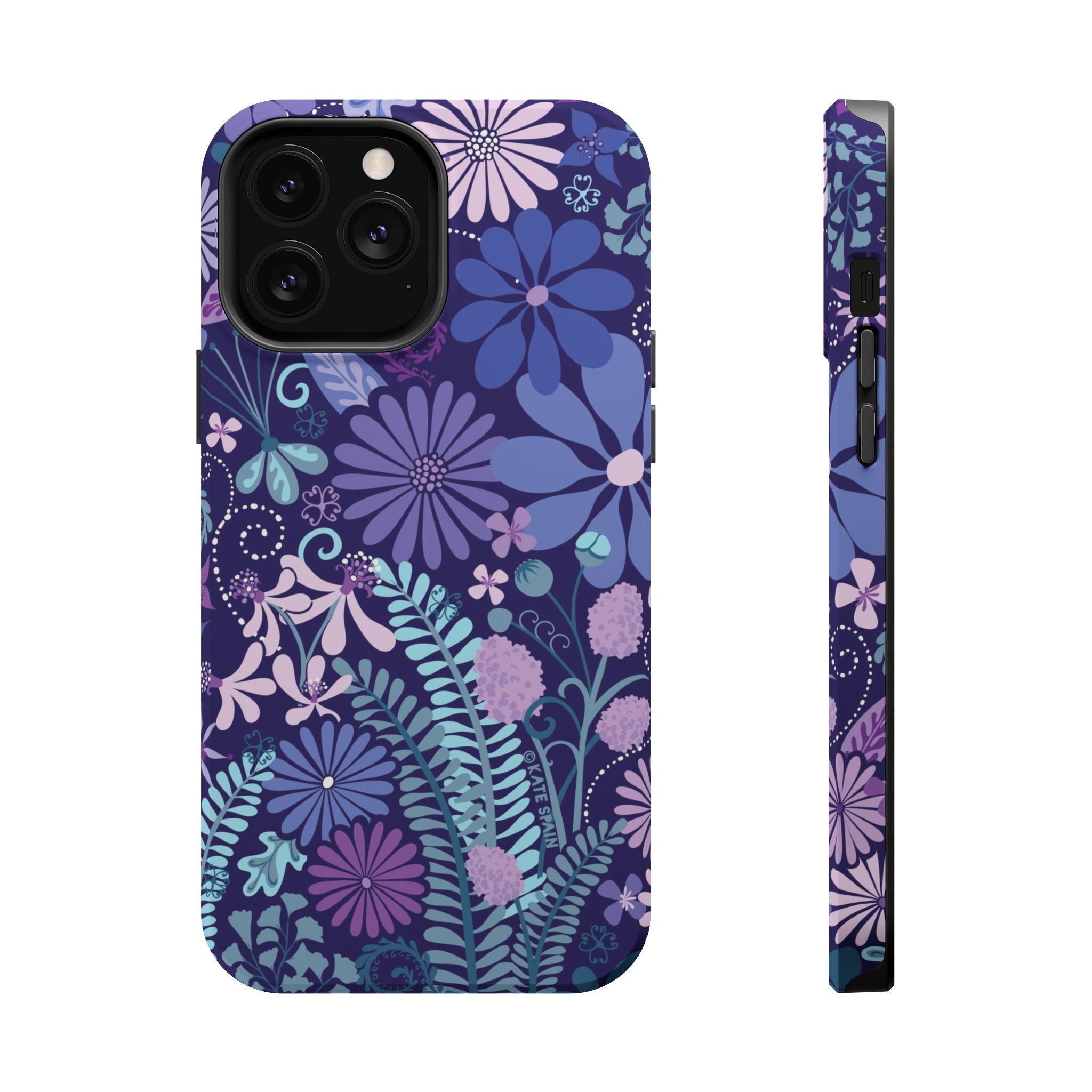 Luxury Terrain MagSafe iPhone 13 Pro Max Case – Matte | navy, purple, aqua botanical woodland floral print