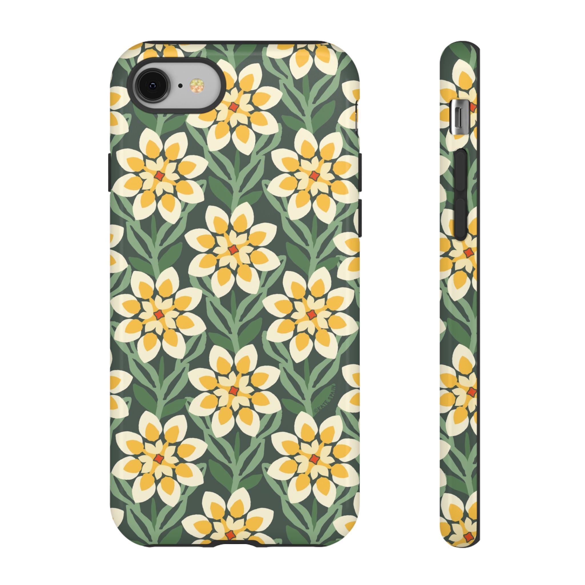 Designer Modern Dahlia Tough iPhone 8 Case – Glossy | yellow, cream, green dahlia floral print