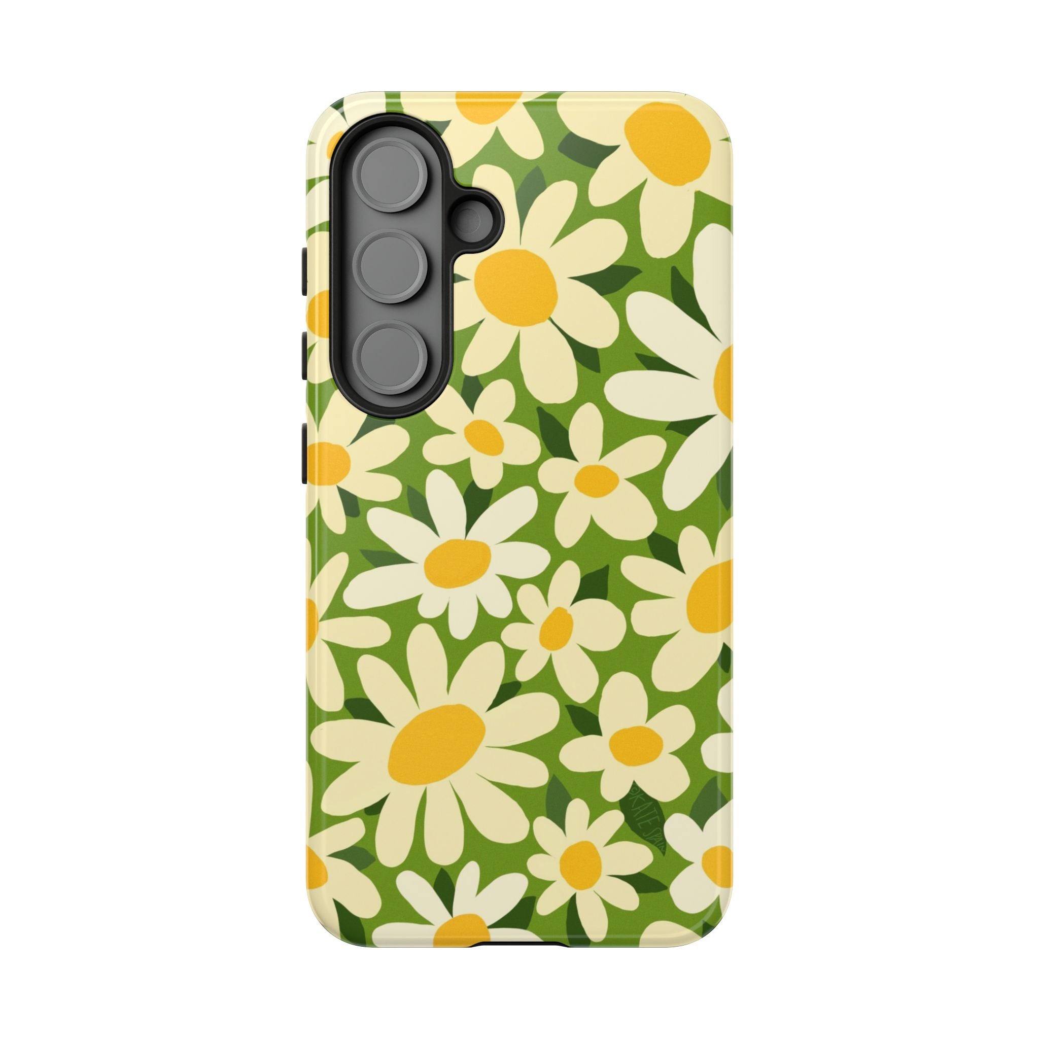 Luxury Shasta Samsung Galaxy S25 Case – Glossy | green, white, yellow daisy floral print