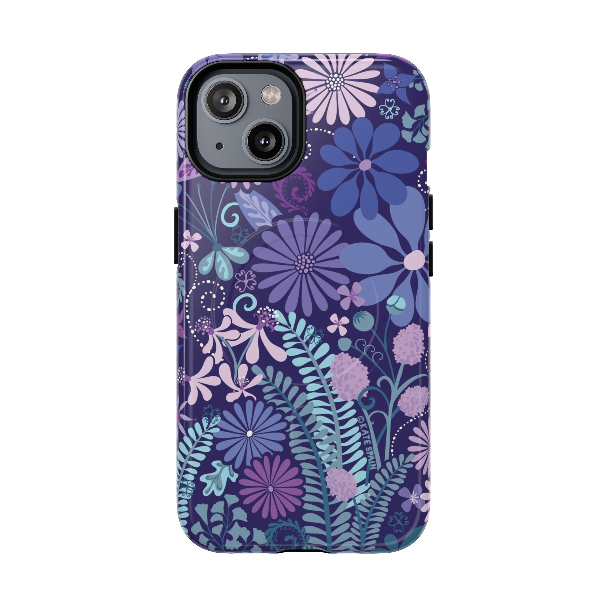 Terrain Night MagSafe iPhone 14 Case – Glossy | navy, purple, aqua botanical woodland floral print
