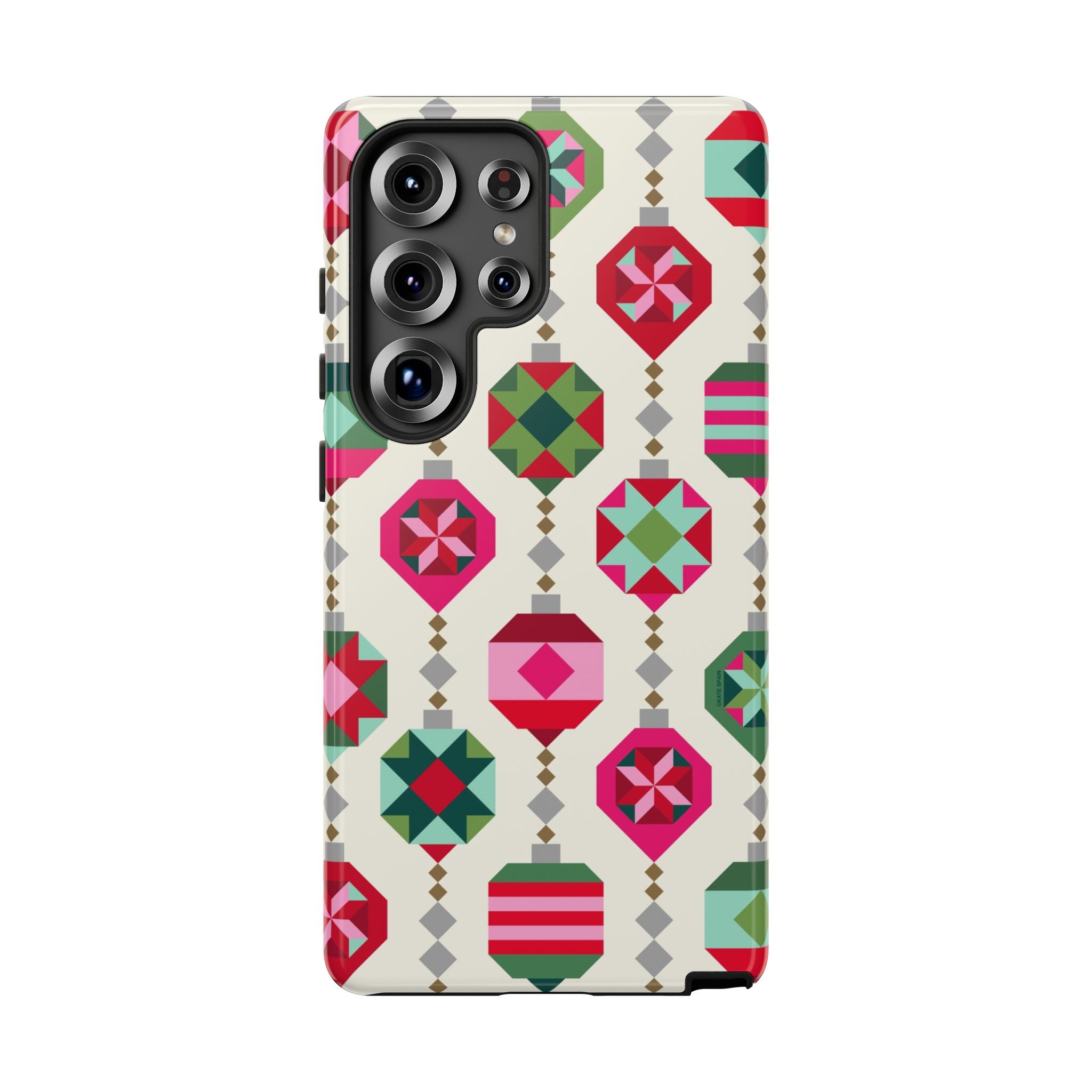 Felicity Ornaments Samsung Galaxy S25 Ultra Case – Glossy | cream, red, pink, green, mint geometric quilted ornament print