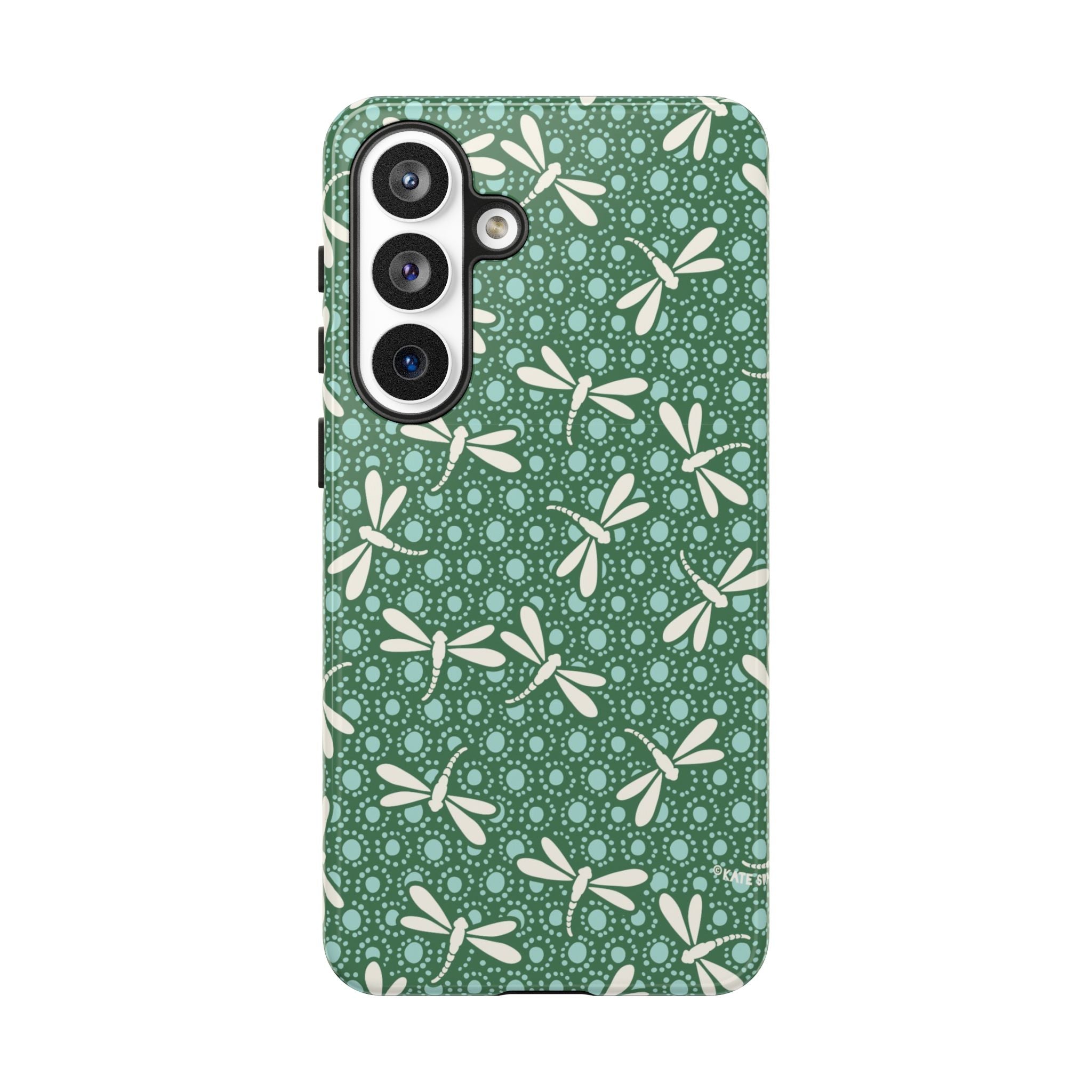Luxury Dragonfly Samsung Galaxy S26 Plus Case – Glossy | jade green, aqua, cream dragonfly print 