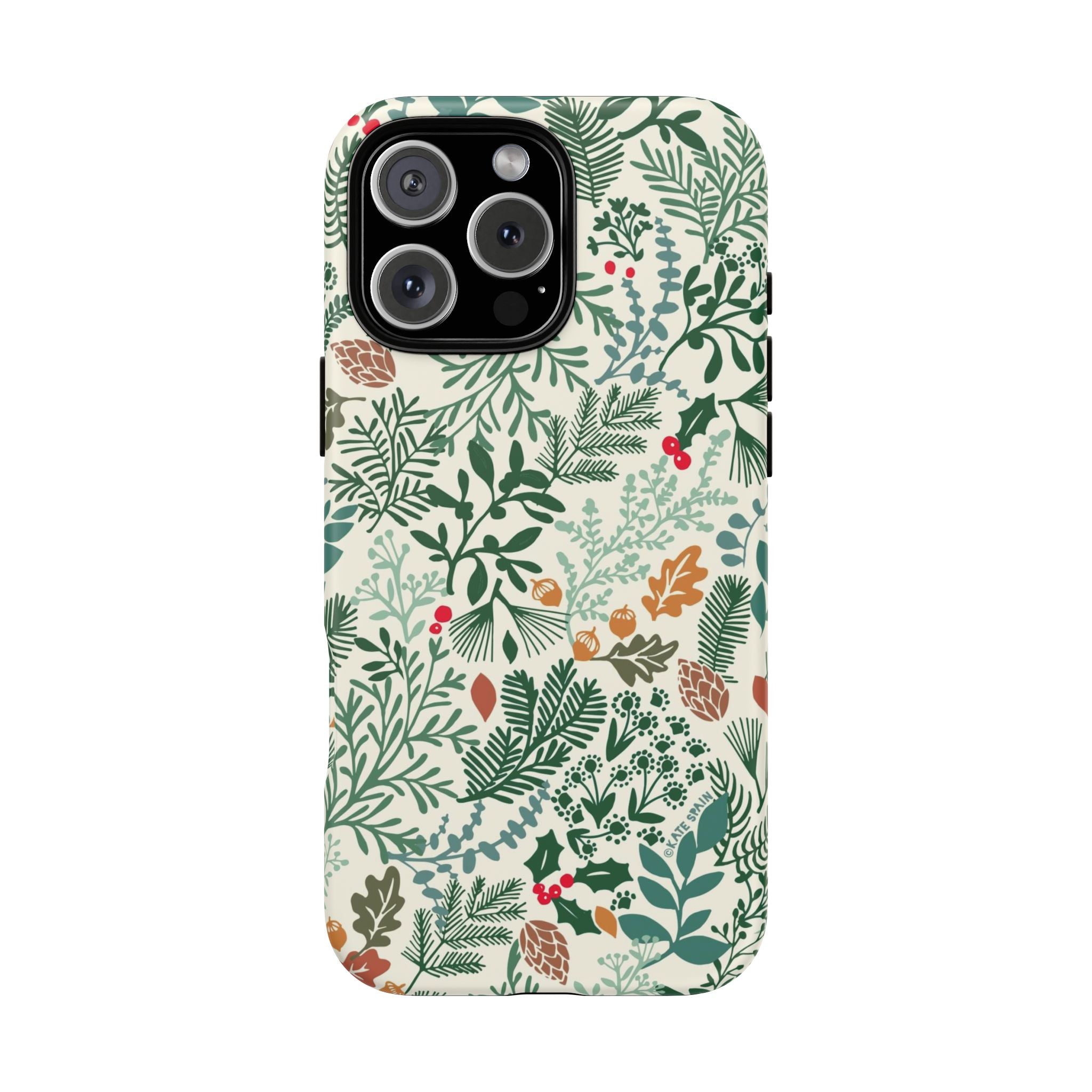 Juniper Tough iPhone 16 Pro Max Case – Matte | cream, green, red botanical woodland print
