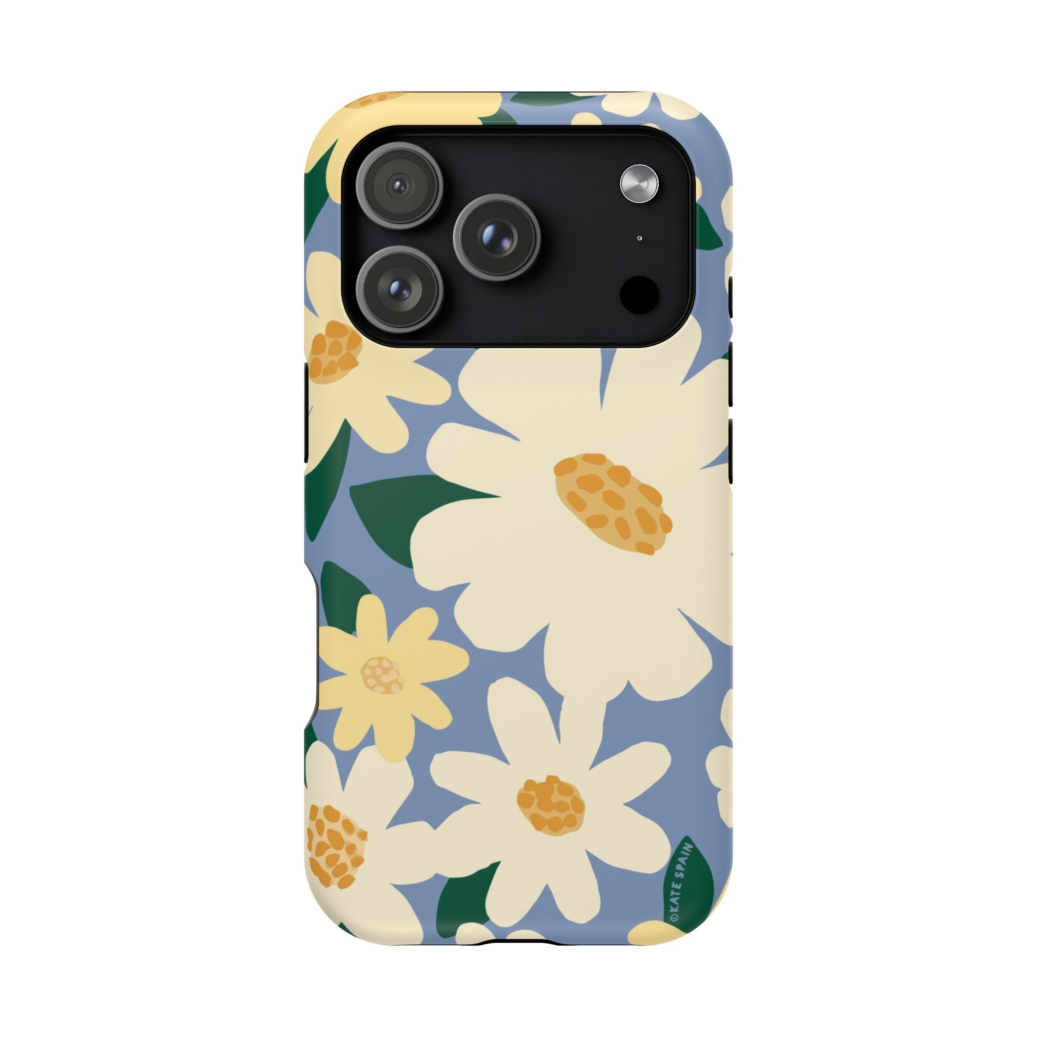 Chamomile MagSafe iPhone 17 Pro Case – Matte | periwinkle, cream, yellow botanical daisy floral print MagSafe compatible, dual-layer protection