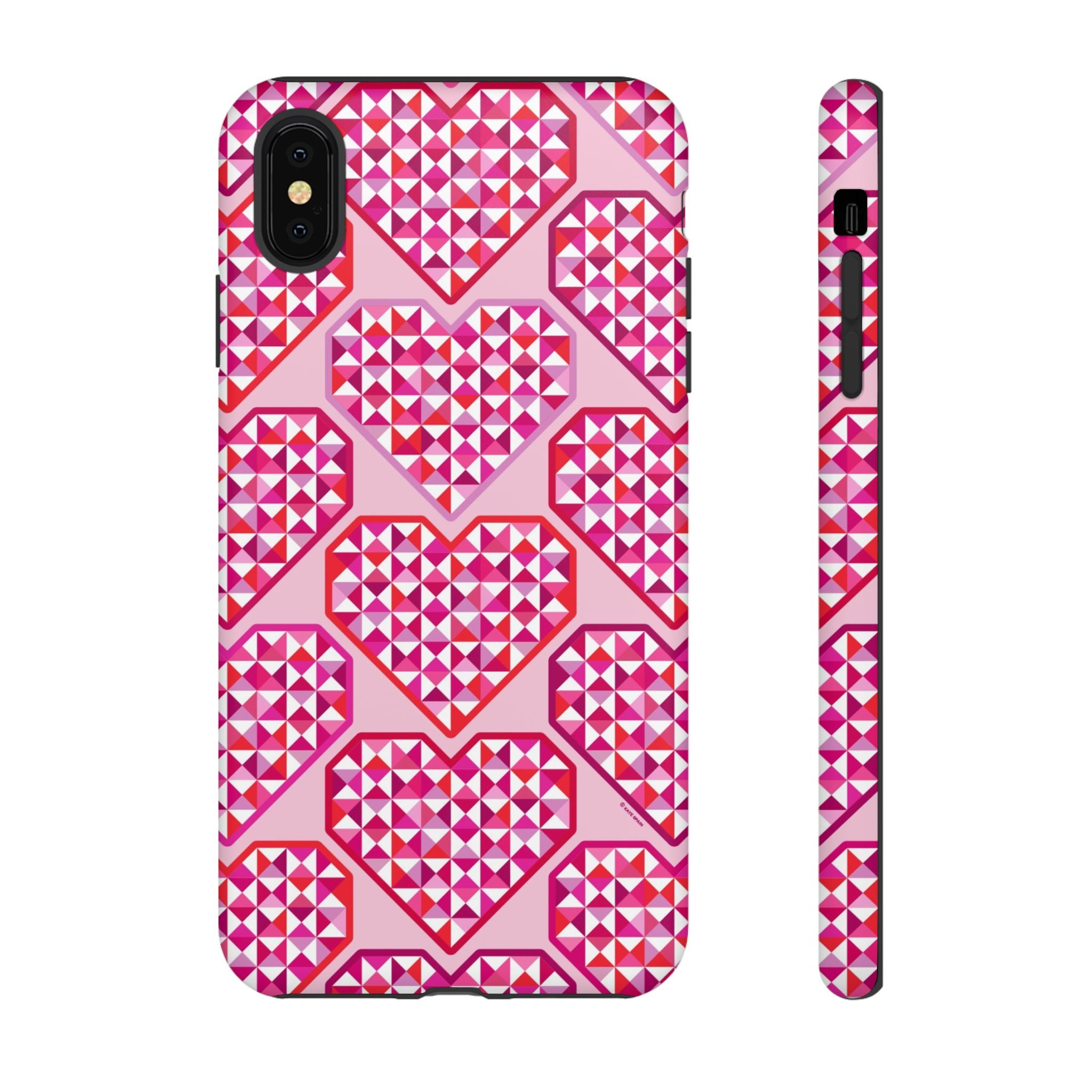 Pink Pyramid Heart Tough iPhone XS Max Case – Matte | blush, pink, magenta, red geometric pyramid heart print