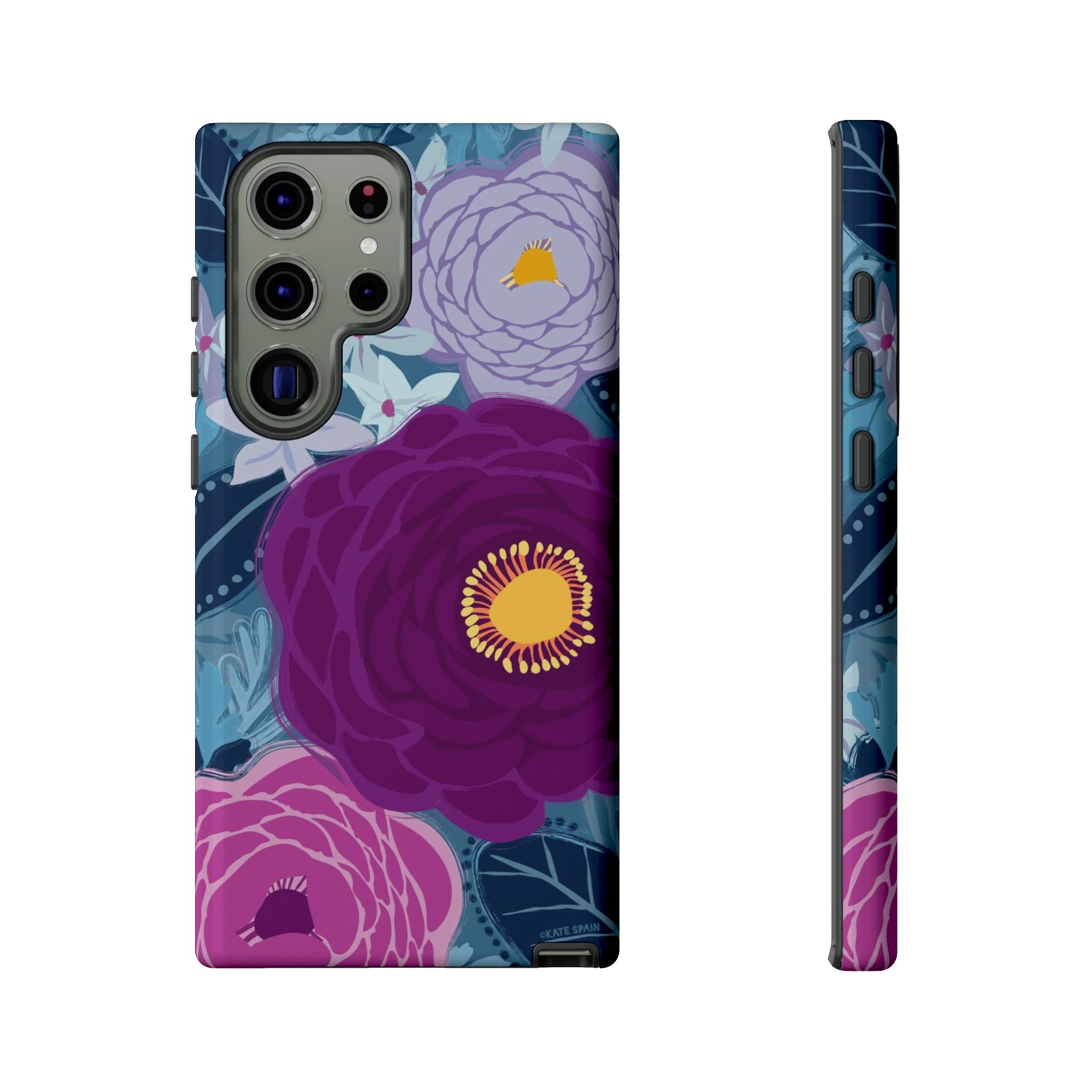 Bloomerie Samsung Tough Case Samsung Galaxy S23 Ultra Case – Glossy | navy, purple, magenta botanical peony floral print