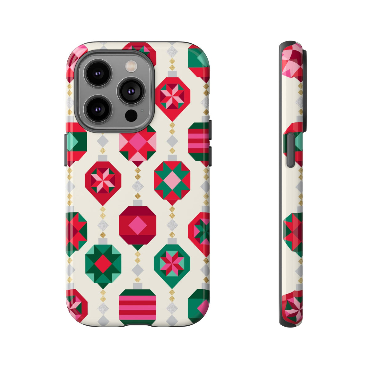 Felicity Ornaments Tough iPhone 14 Pro Case – Glossy | holiday ornament print