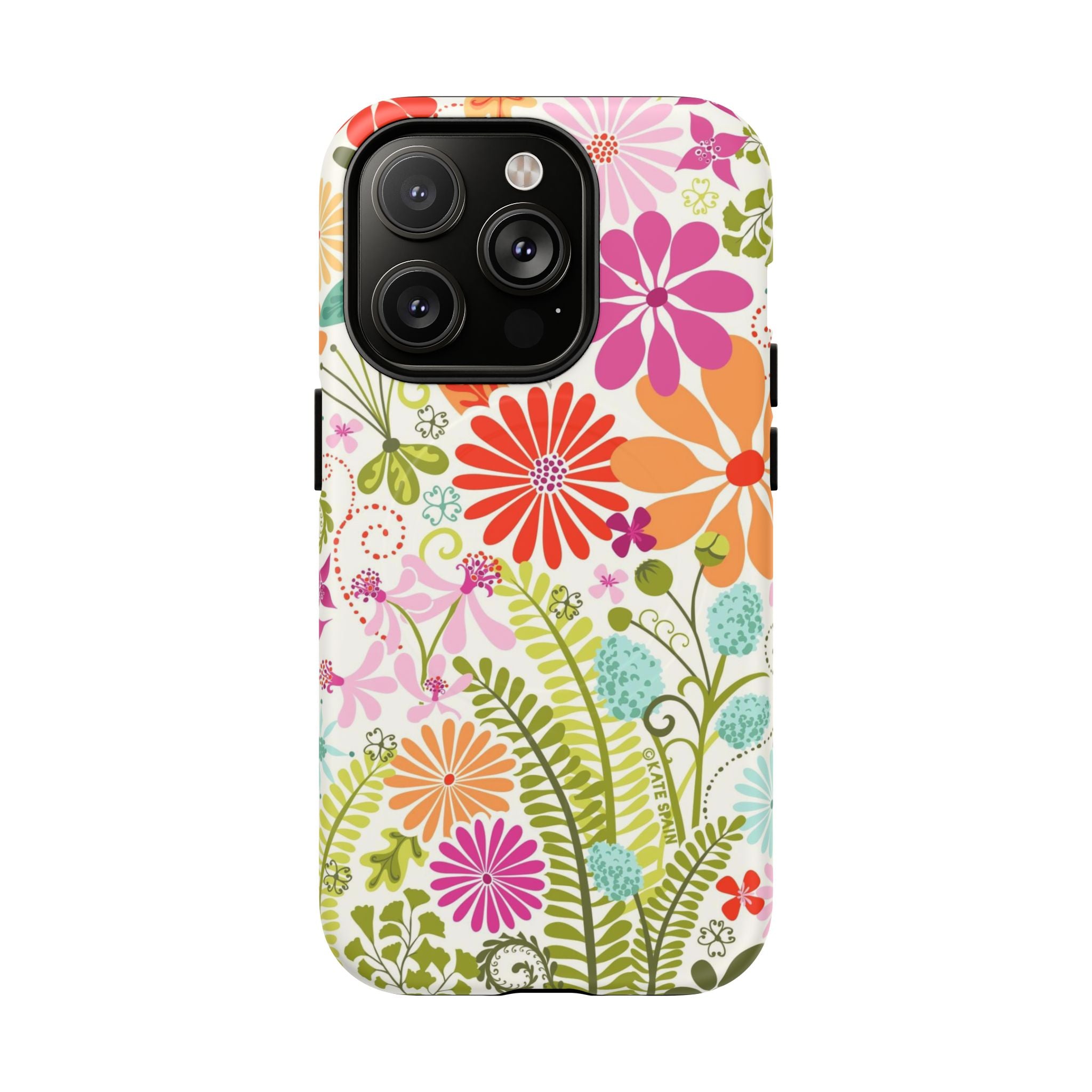 Terrain Day MagSafe iPhone 14 Pro Case – Matte | white, magenta, coral botanical woodland floral print