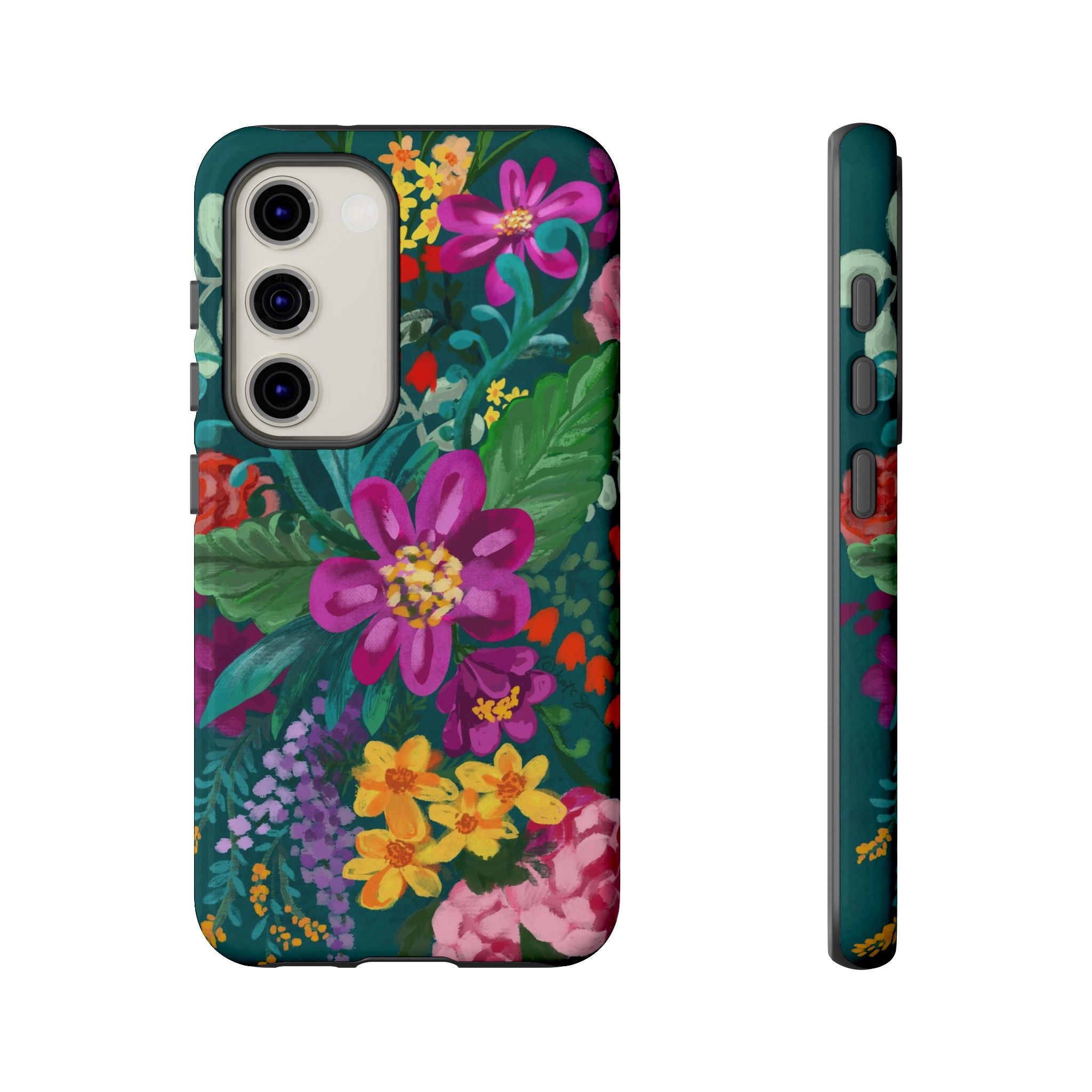 Tropical Posy Samsung Galaxy S23 Case – Glossy | teal, magenta, yellow, pink vibrant botanical floral print