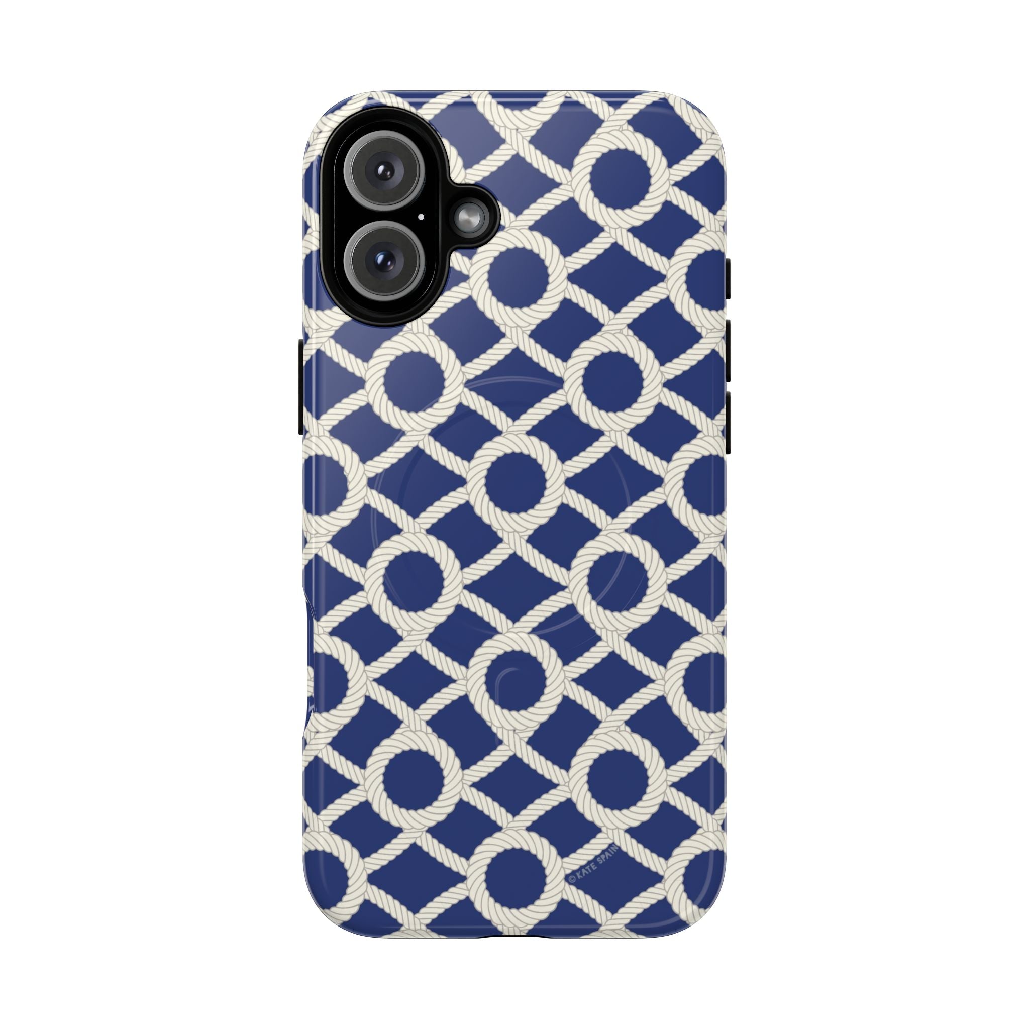 Sailor's Knot MagSafe iPhone 16 Plus Case – Glossy | cream, navy nautical print