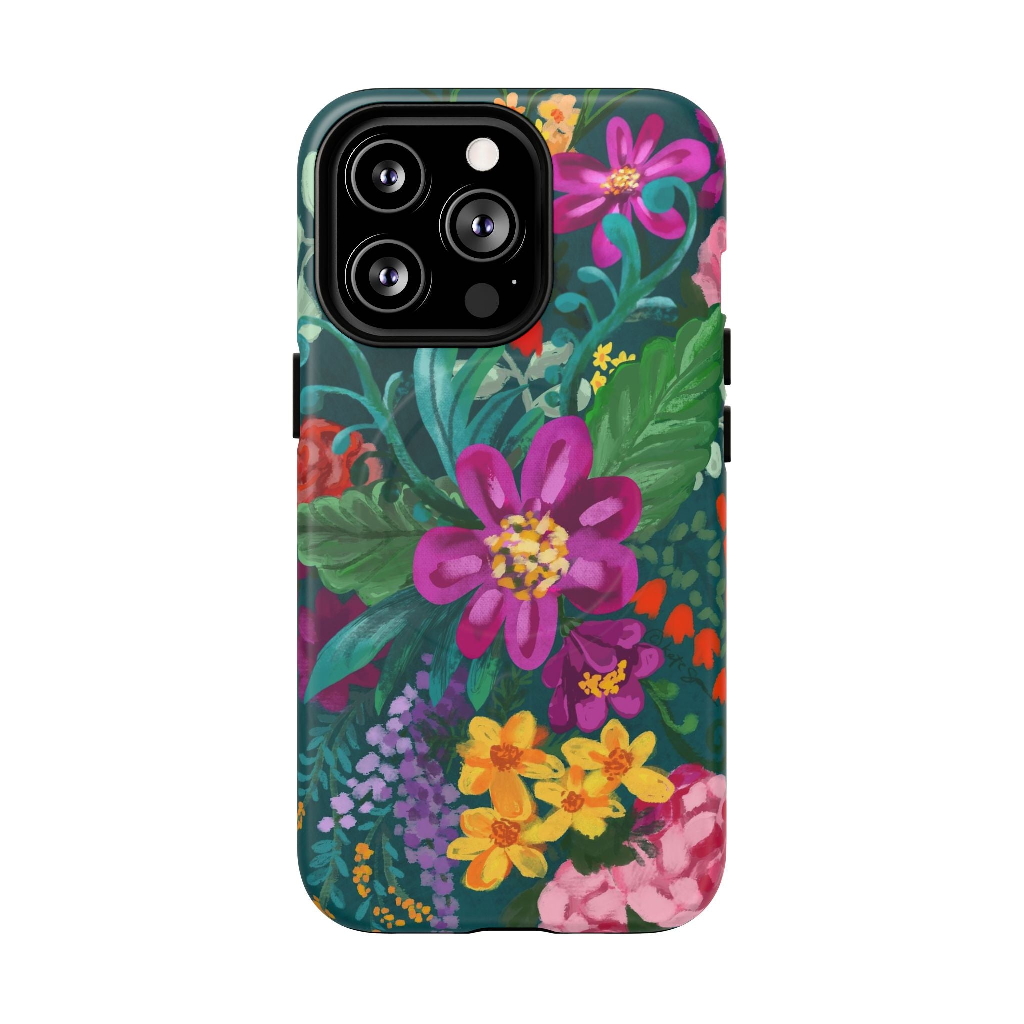 Posy MagSafe iPhone 13 Pro Case – Matte | teal, purple, magenta, yellow botanical wildflower print