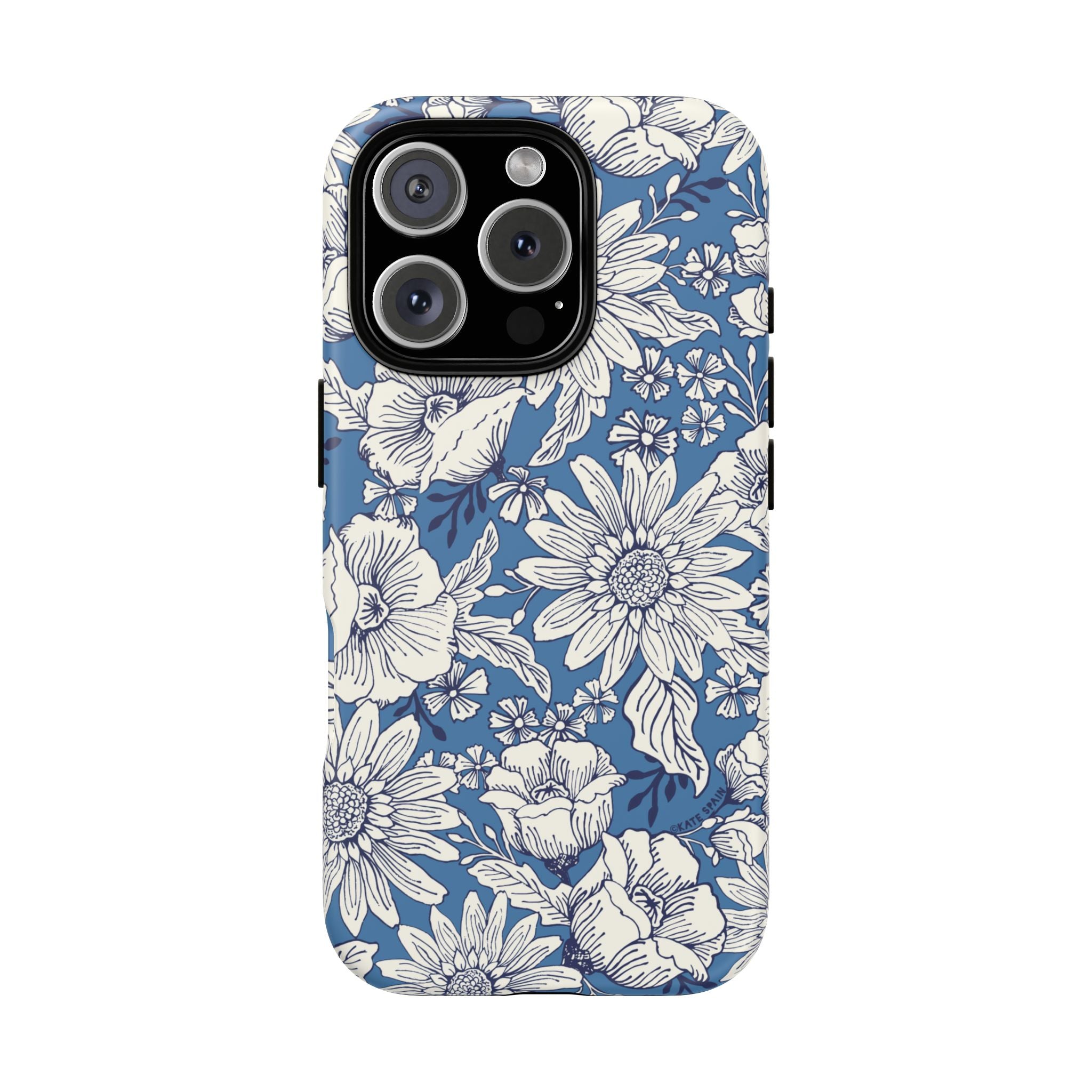 Jardin Tough iPhone 16 Pro Case – Glossy | blue and cream botanical garden print