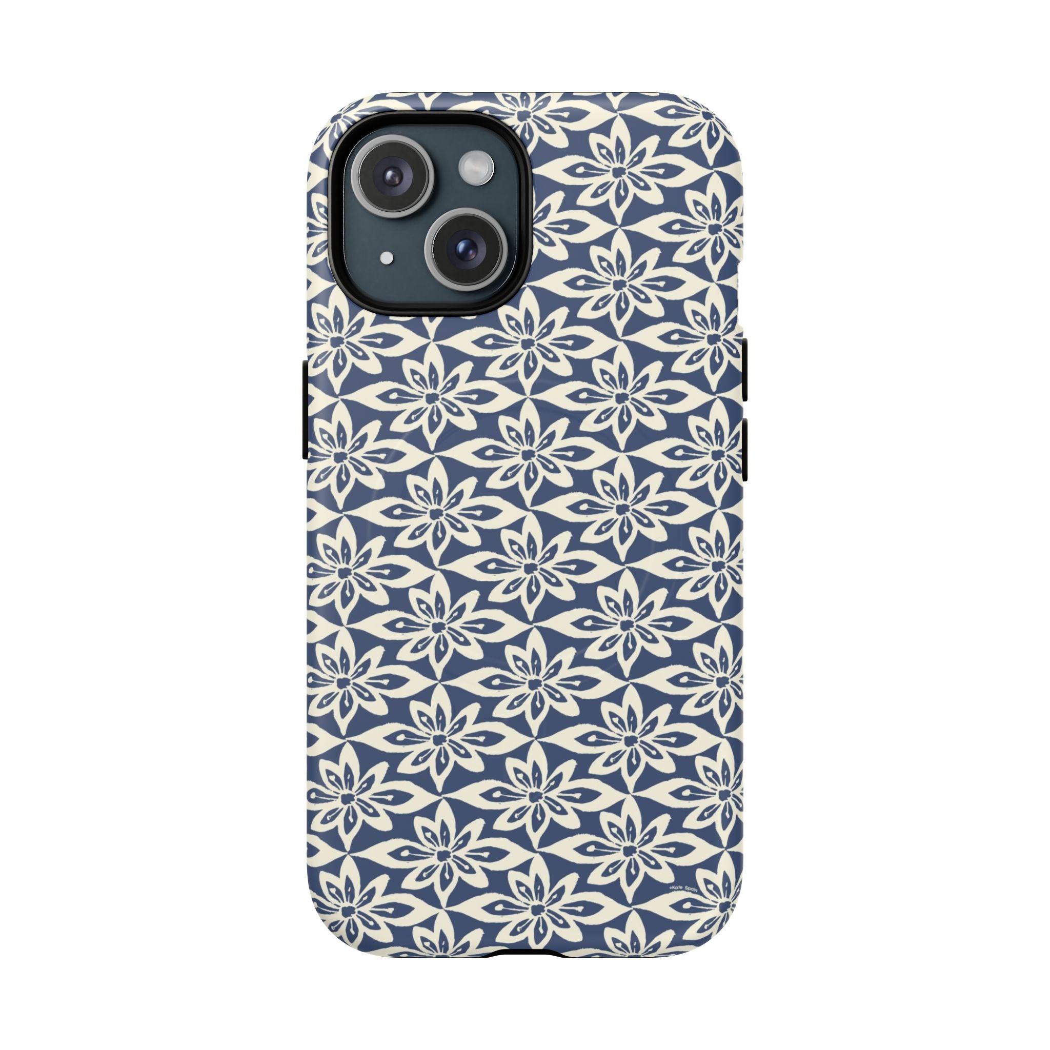 Lily Navy MagSafe iPhone 15 Case – Matte | graphic white lily print on deep navy — botanical MagSafe case by Kate Spain