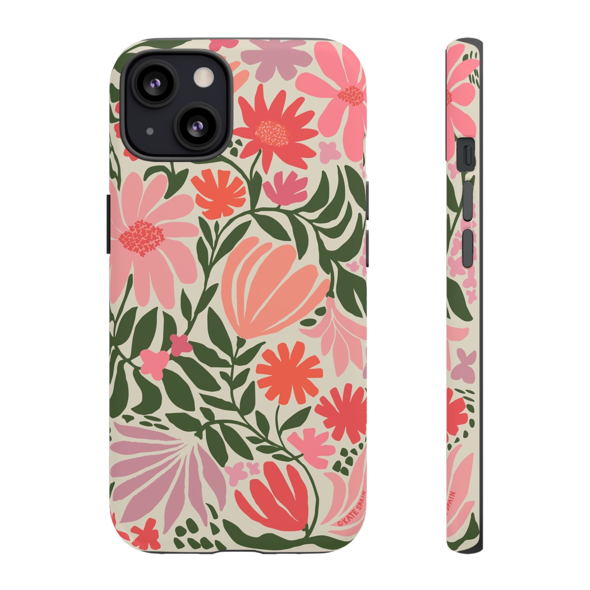 Calendula Tough iPhone 13 Case – Glossy | periwinkle, cream, teal graphic daisy floral print