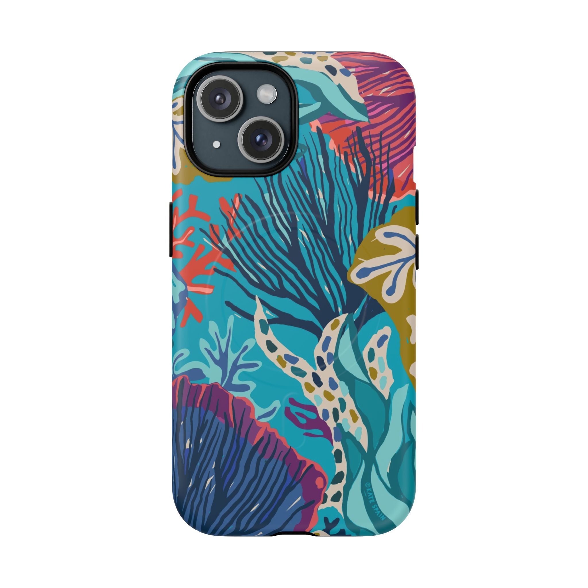 Reef MagSafe iPhone 15 Case – Matte | teal, coral, navy, purple botanical coral reef print