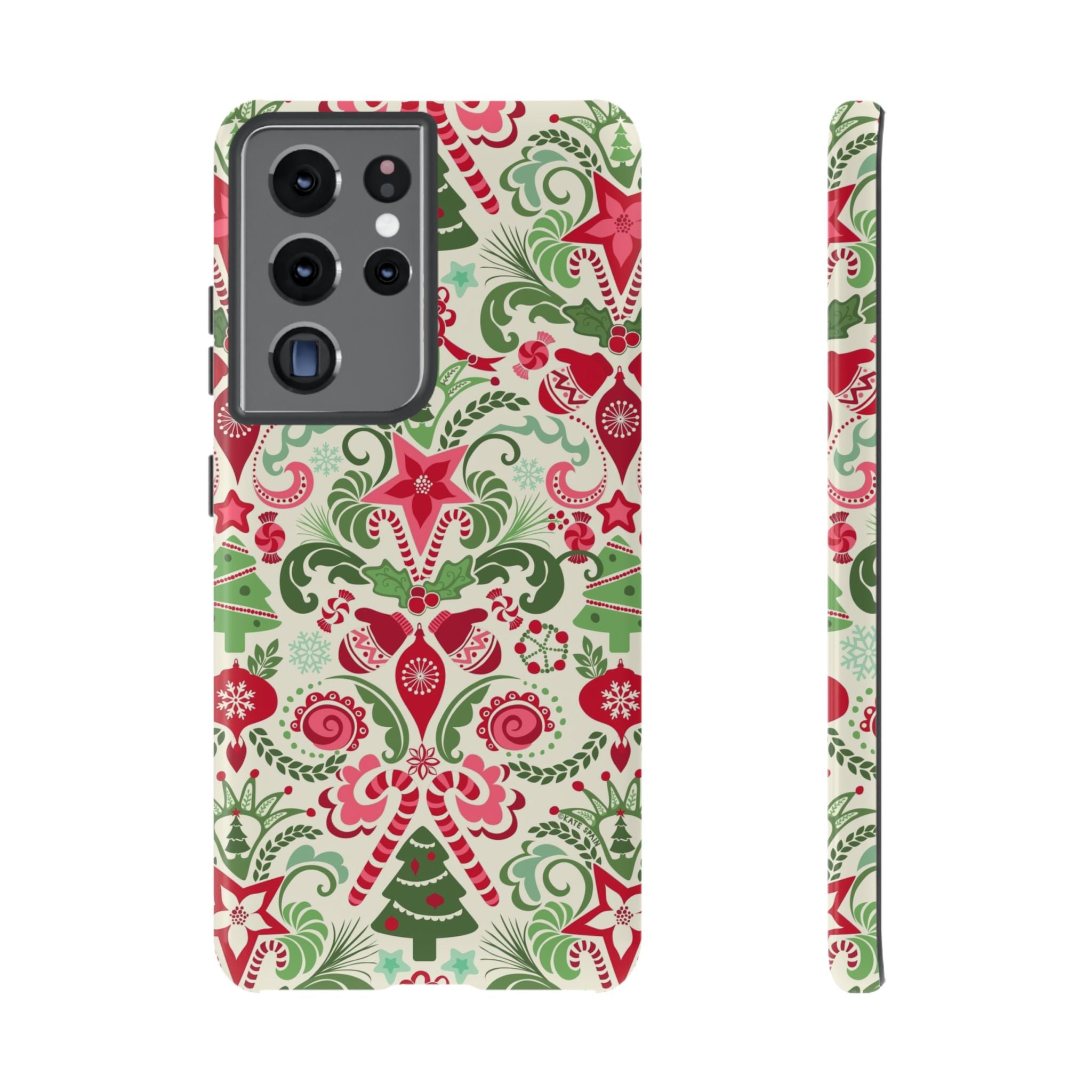 Luxury Wonderland Samsung Galaxy S21 Ultra Case – Glossy | cream, red, green ornate damask Christmas floral print