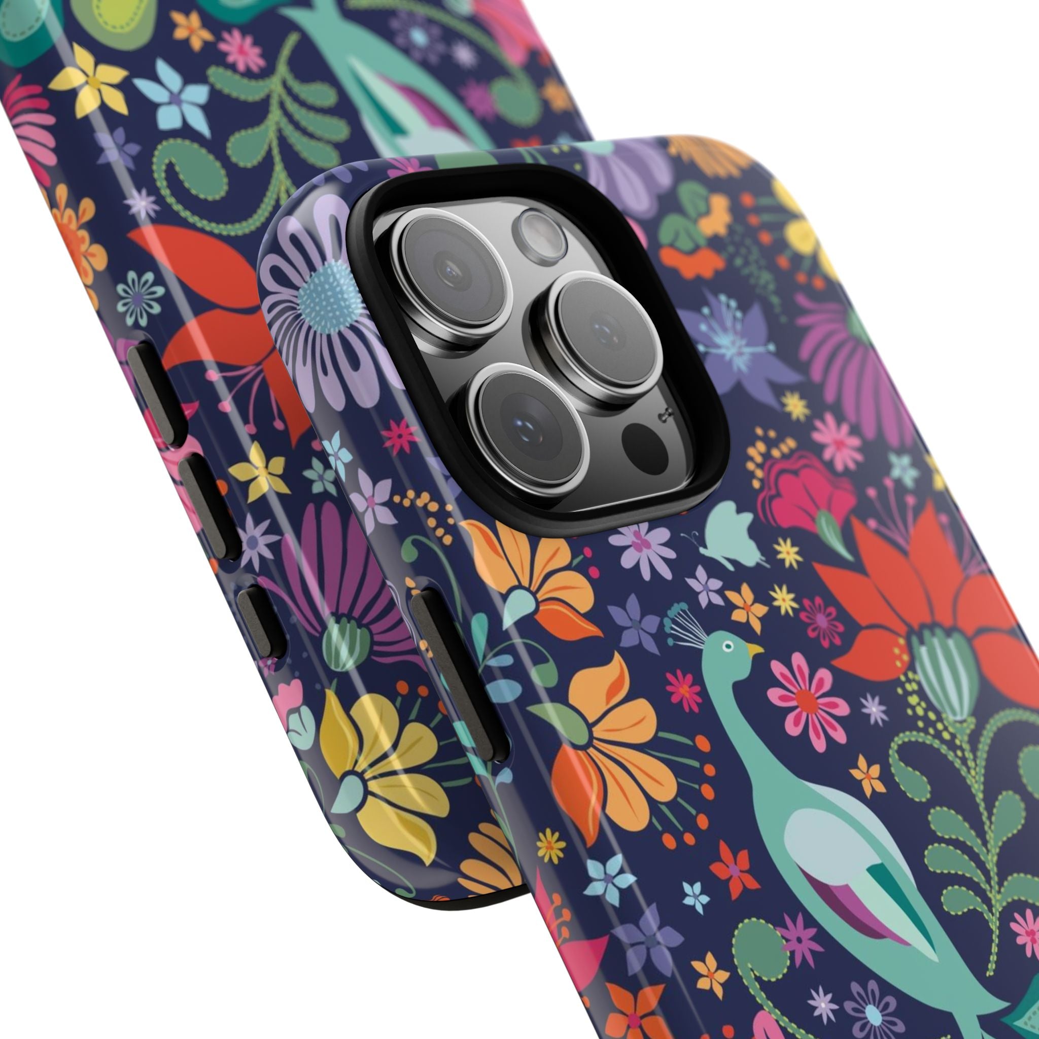 Peacock Sanctuary Tough iPhone 16 Pro Max Case – lifestyle/angled shot