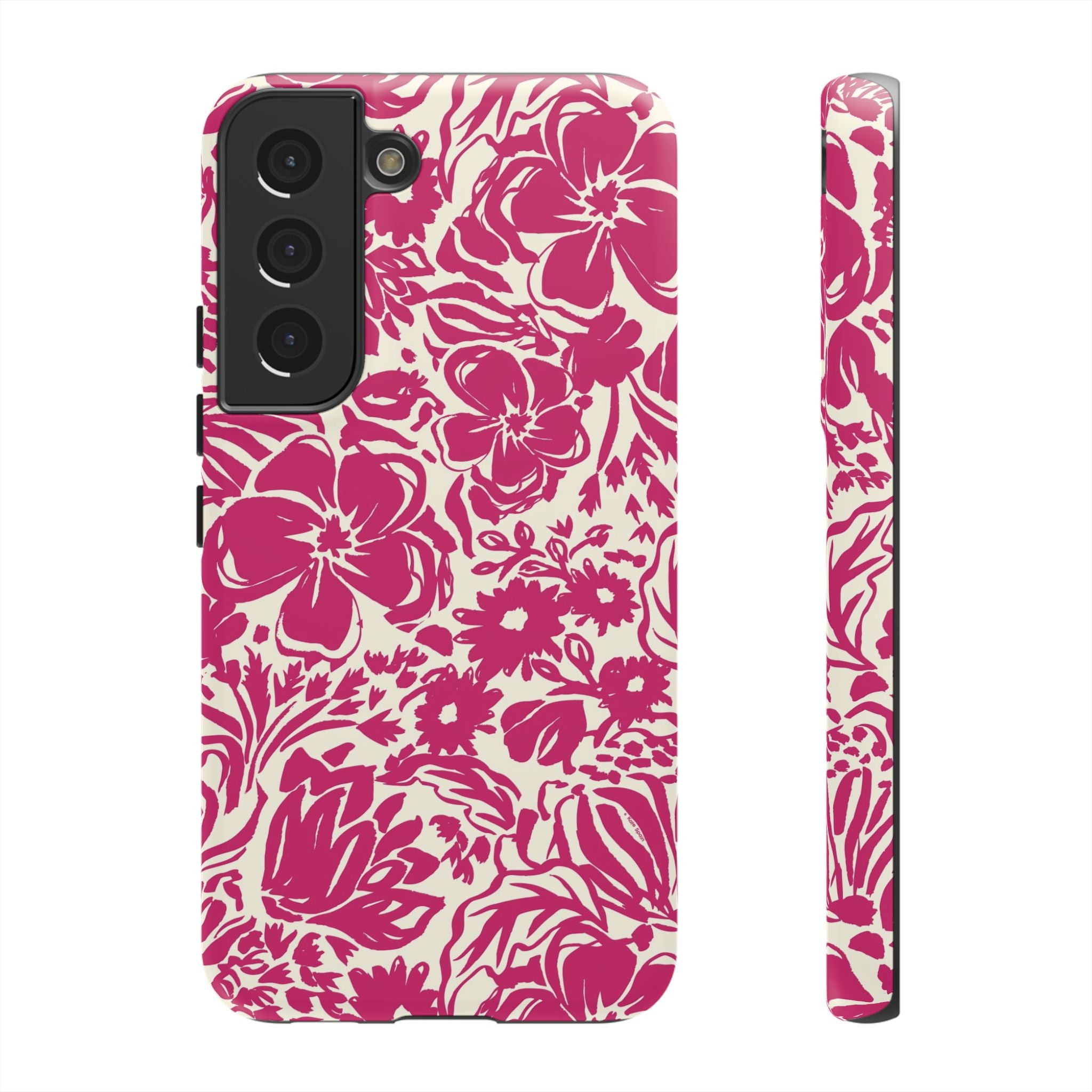 Rhapsody Bright Pink Samsung Galaxy S22 Matte case — bold magenta floral print on cream by Kate Spain