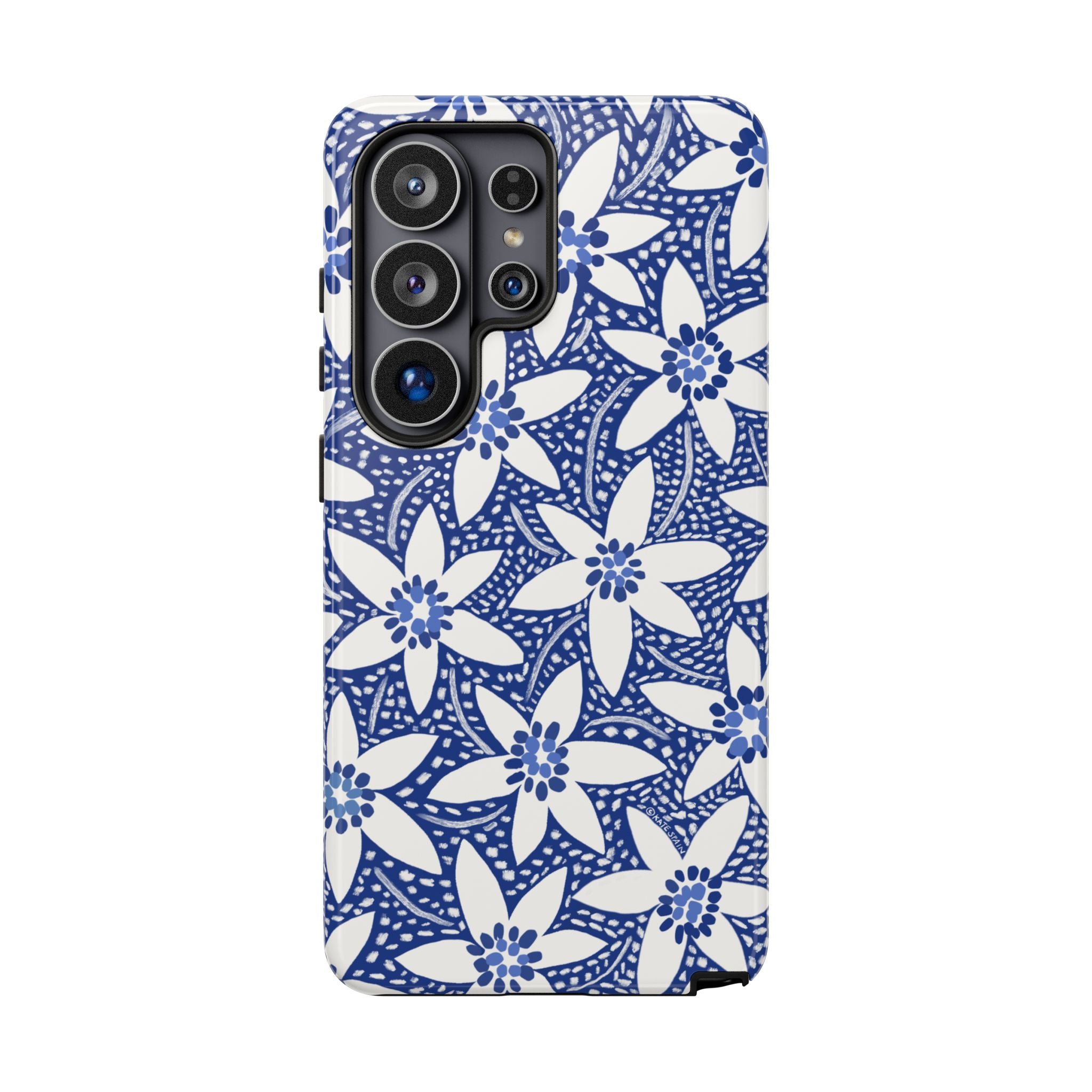 Starflower Samsung Galaxy S26 Ultra Case – Glossy | navy, white geometric starflower print
