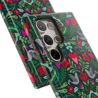 Rosemaling Samsung Galaxy S24 Ultra Case – angled view of the 5 lenses in the camera in the protective case | forest green, red, pink rosemaling floral print