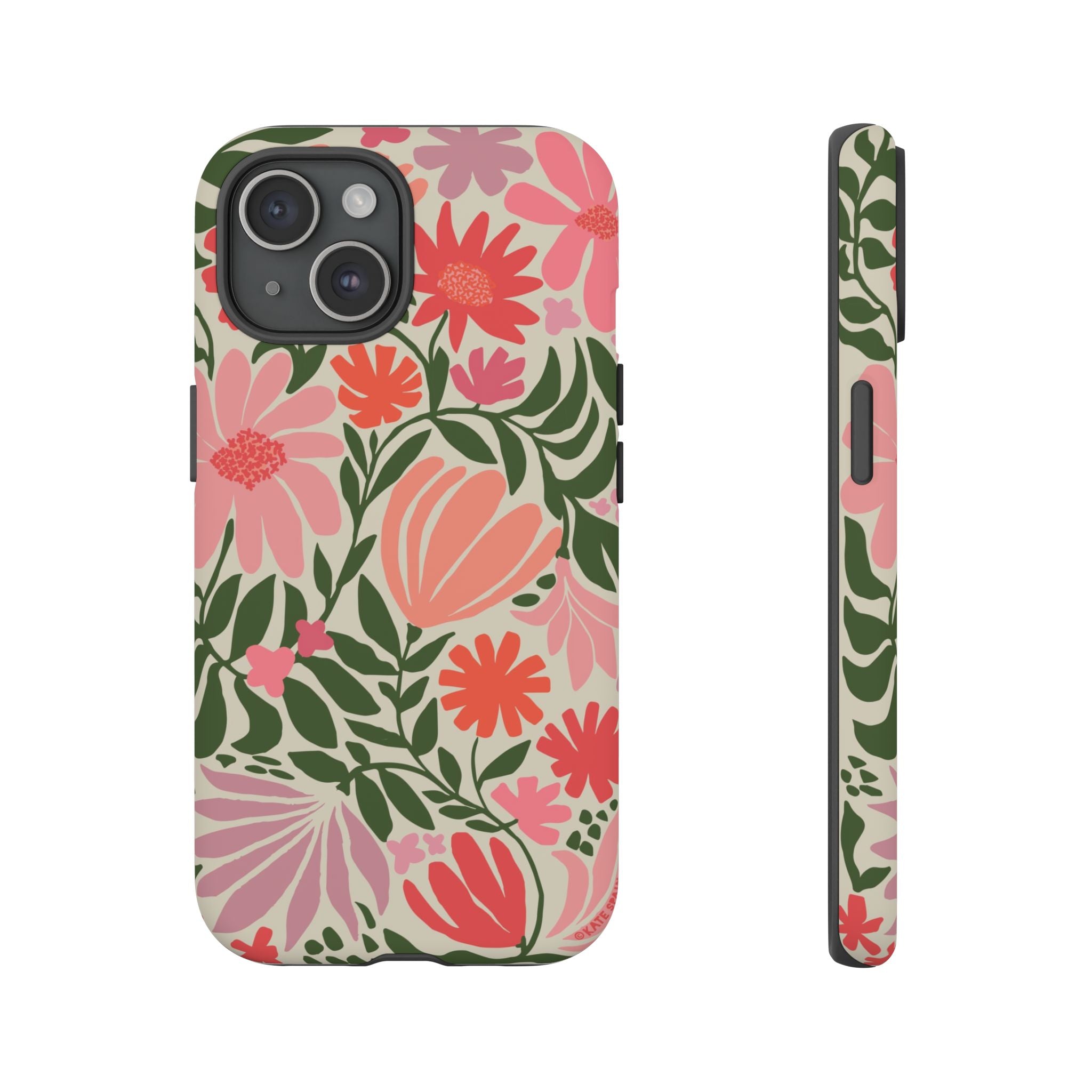 Calendula Tough iPhone 15 Case – Matte | periwinkle, cream, teal graphic daisy floral print