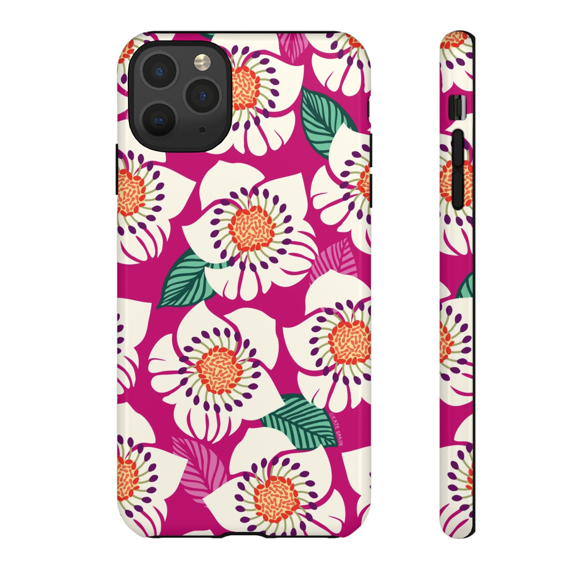 Panache Rose Tough iPhone 11 Pro Max Case – Glossy | berry, cream white, peach anemone floral print