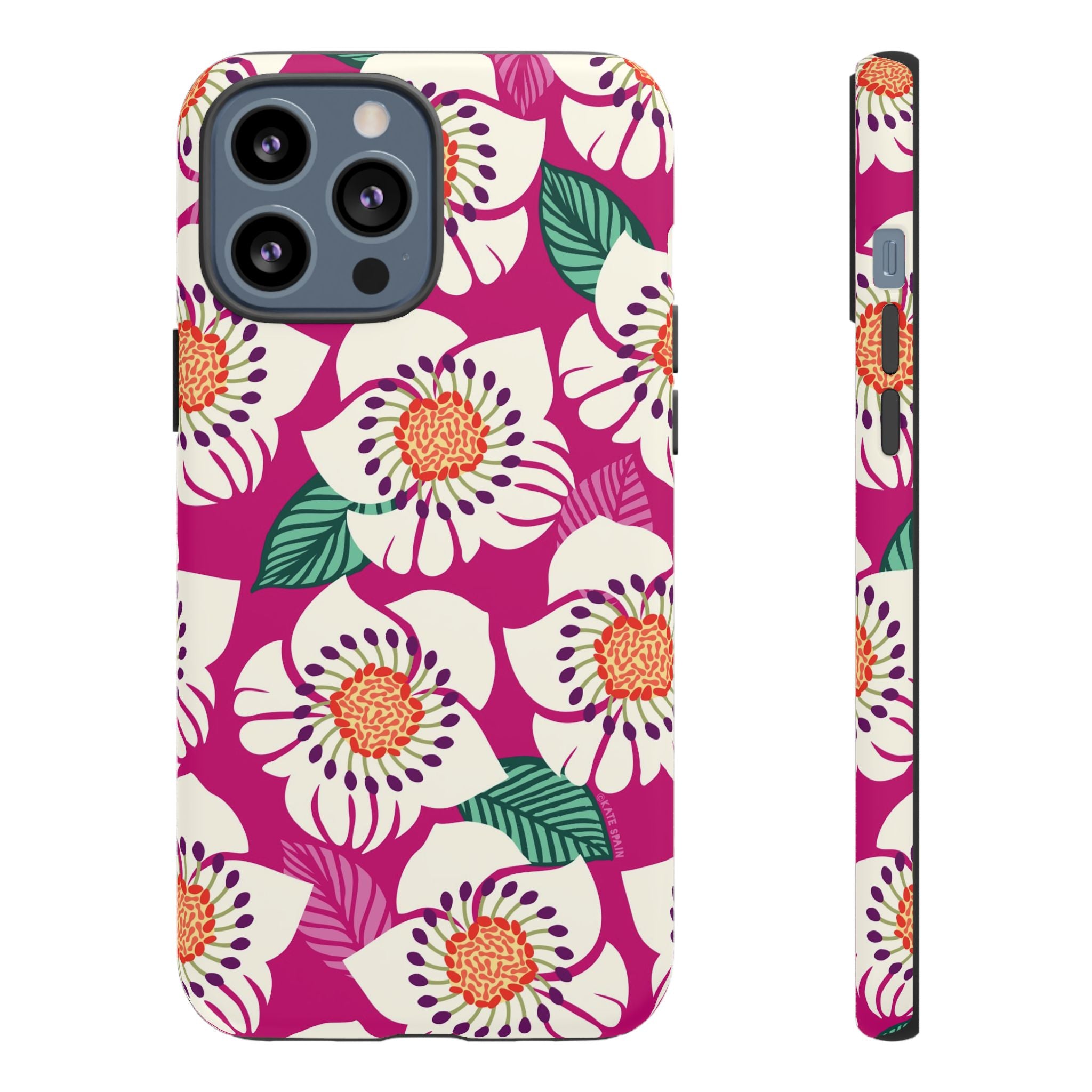 Panache Rose Tough iPhone 13 Pro Max Case – Matte | berry, cream white, peach anemone floral print