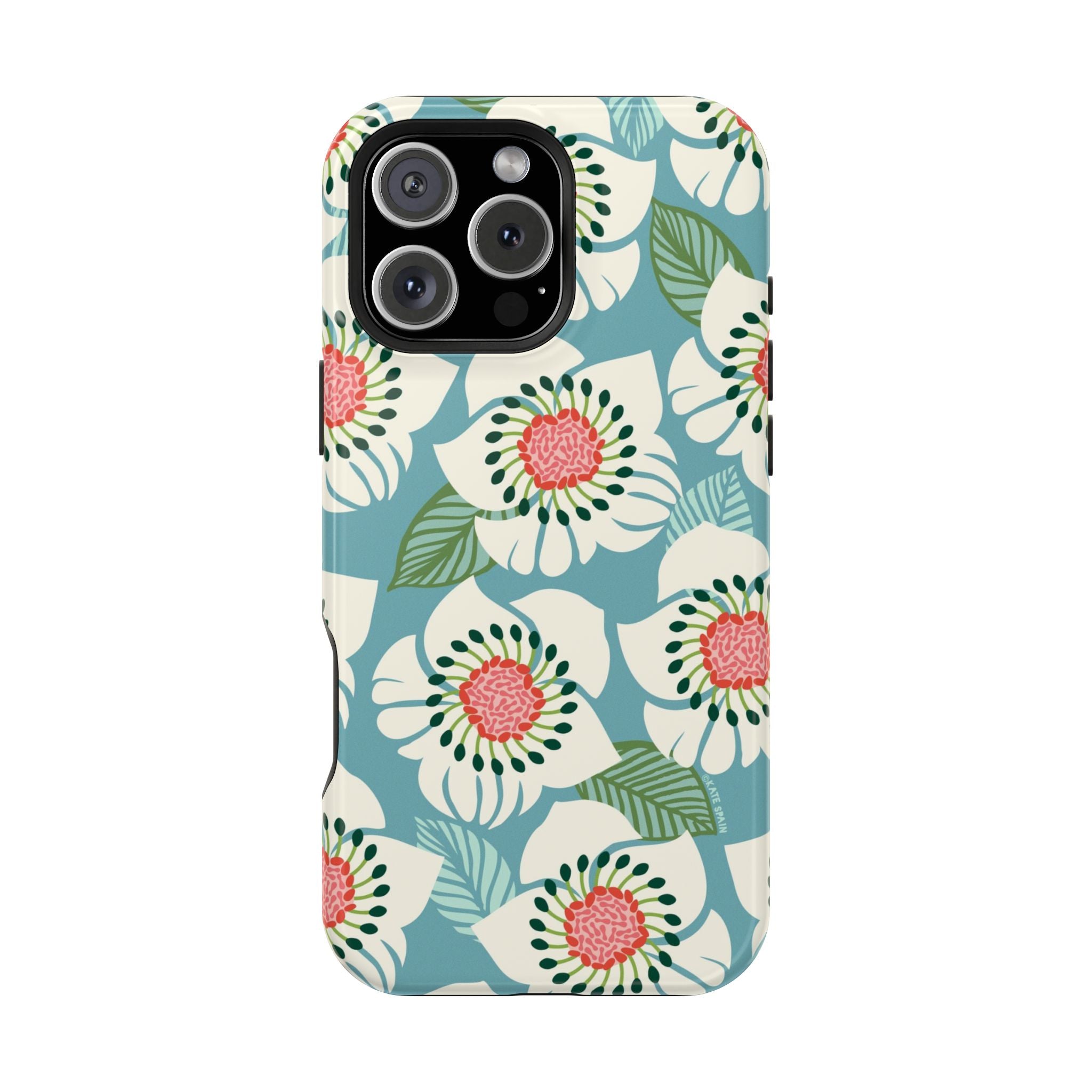 Panache Floral MagSafe iPhone 16 Pro Case – Matte | sky blue, pale cream, pink anemone floral print