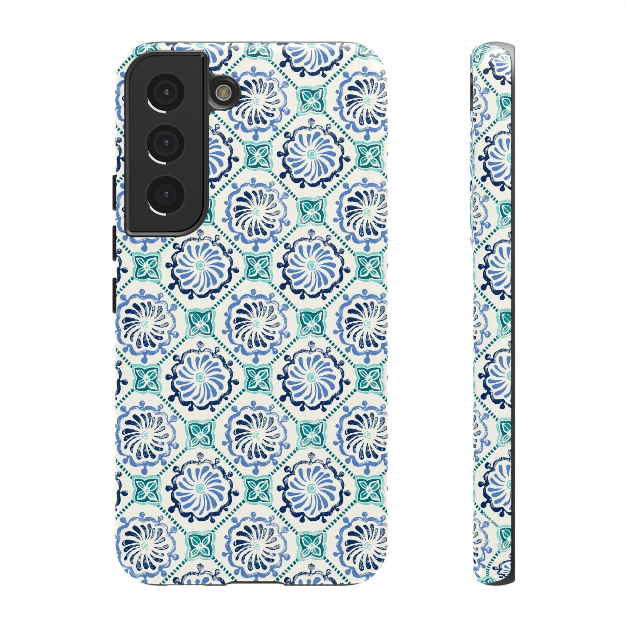 Horizon Blue Tile Samsung Galaxy S22 Case – Glossy | blue, turquoise, cream white dual-layer protection