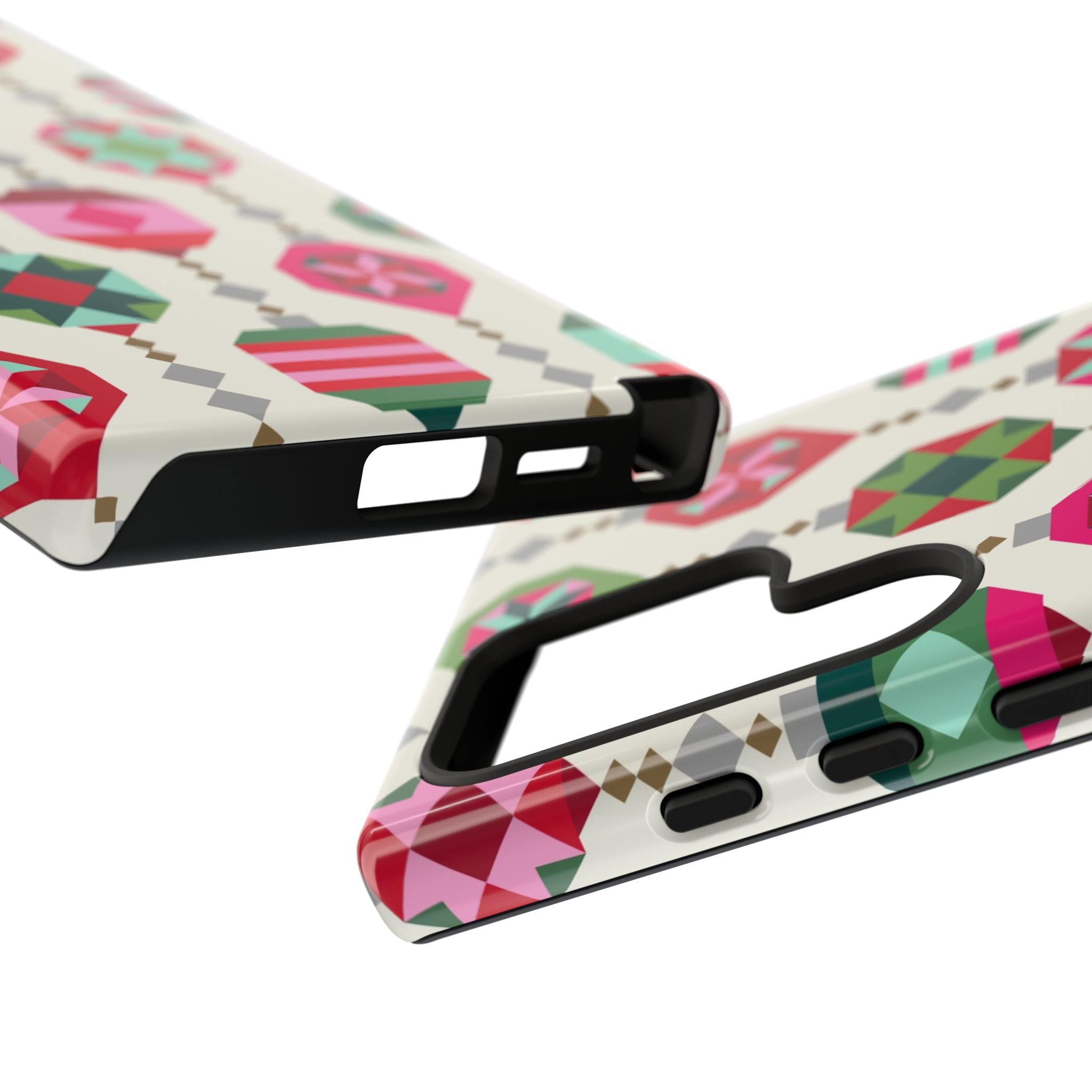 Felicity Ornaments Samsung Galaxy S26 Case – Glossy | cream, red, pink, green, mint geometric quilted ornament print
