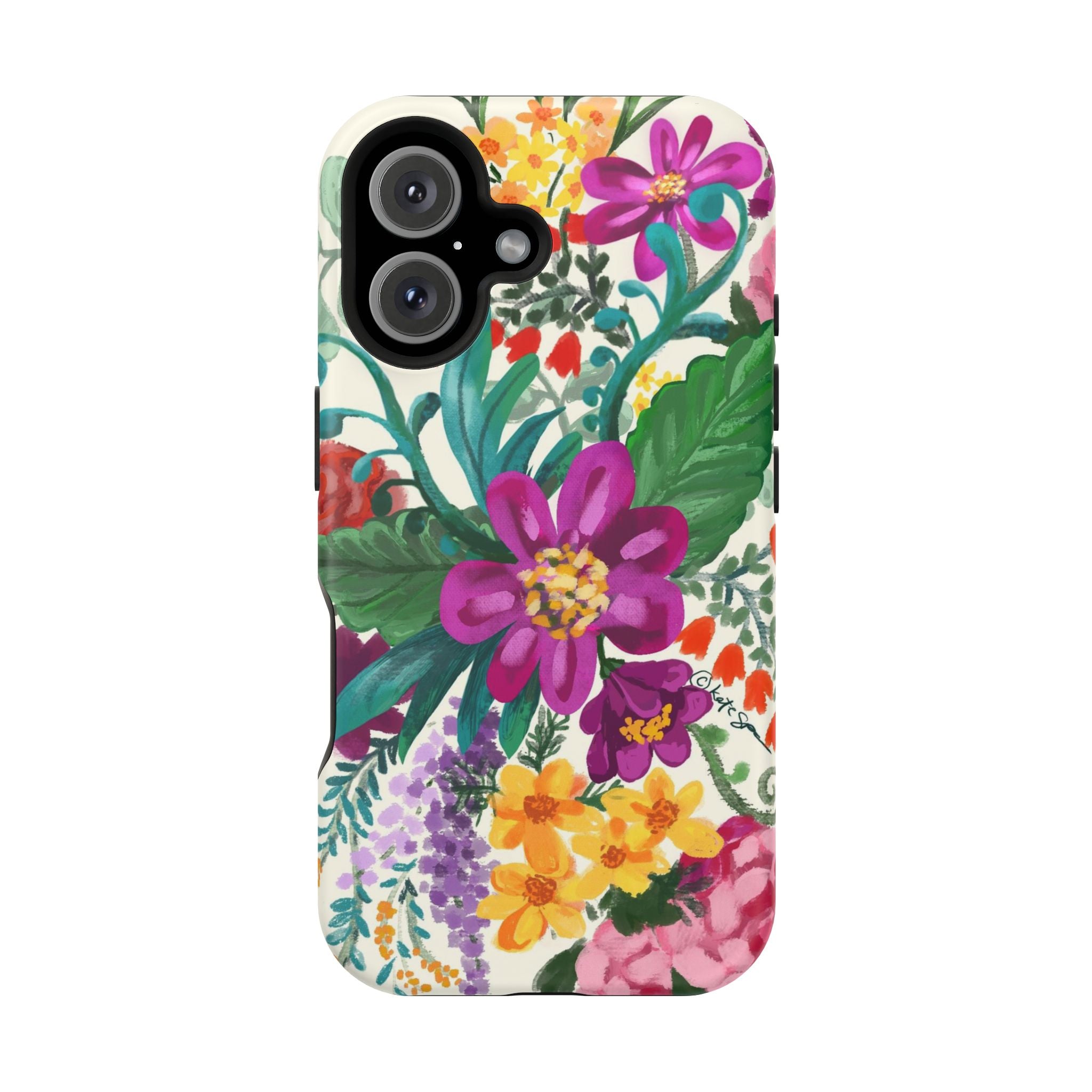 Posy MagSafe iPhone 16 Case – Matte | white, magenta, yellow, purple vibrant botanical floral print