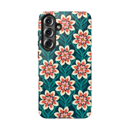 Modern Dahlia Samsung Case - Teal Coral Allover Pattern