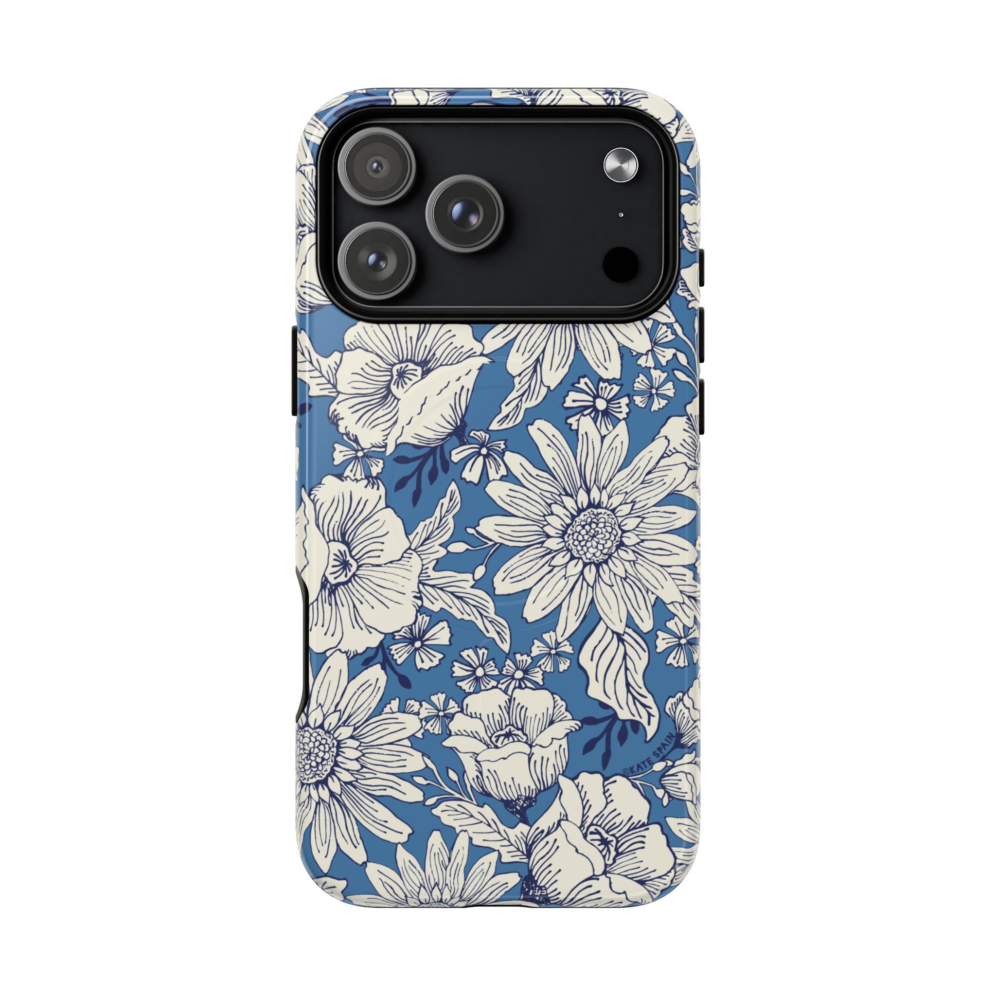 Jardin Blue MagSafe iPhone 17 Pro Max Case – Glossy | blue and cream botanical garden print