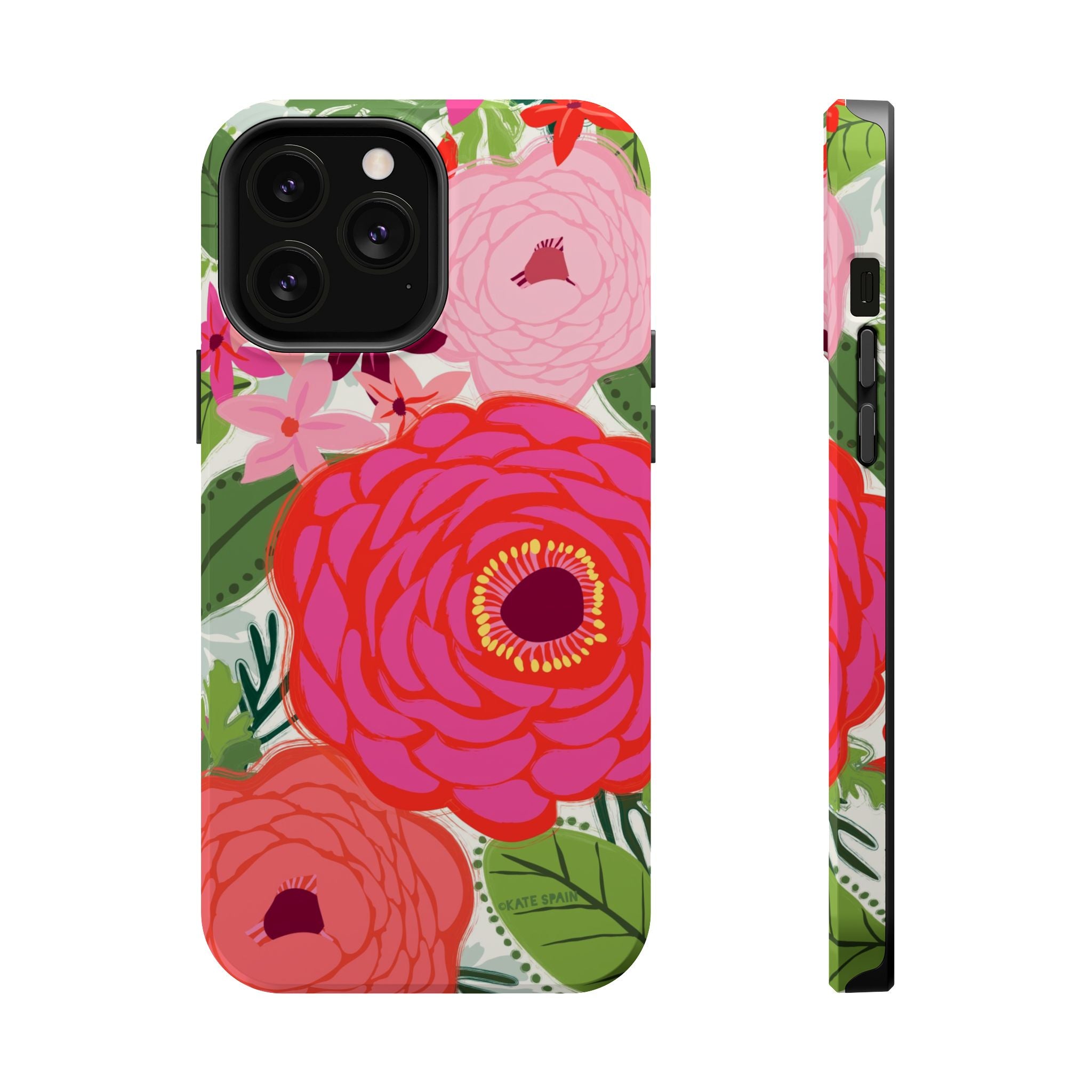 Bloomerie MagSafe iPhone 13 Pro Max Case – Glossy | cream, magenta, coral botanical peony floral print