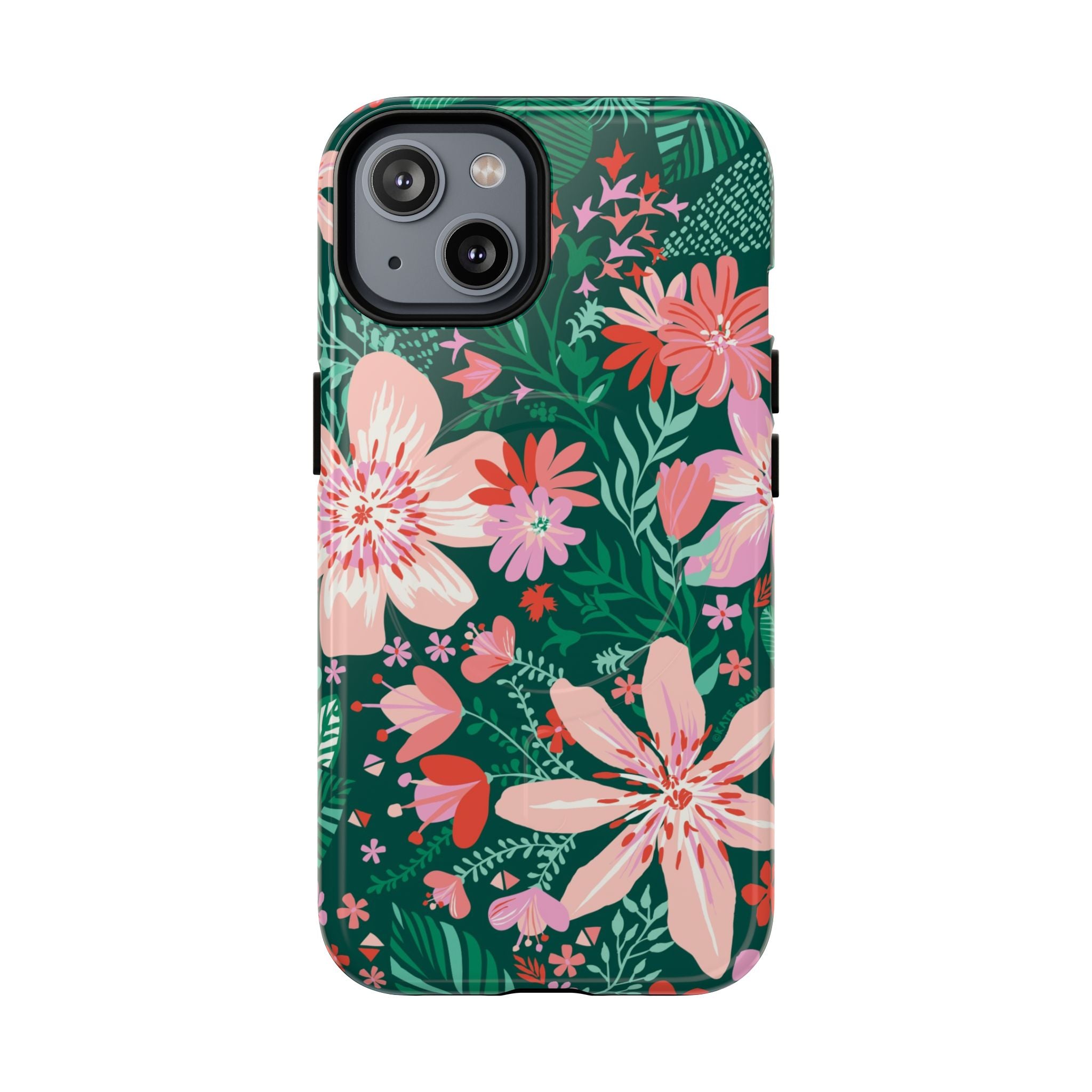 Bonaire MagSafe iPhone 14 Case – Glossy | jade, pink, white tropical floral botanical print