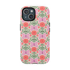 Pink Butterfly MagSafe iPhone 15 Case – Matte | pink, coral, green, cream butterfly floral print