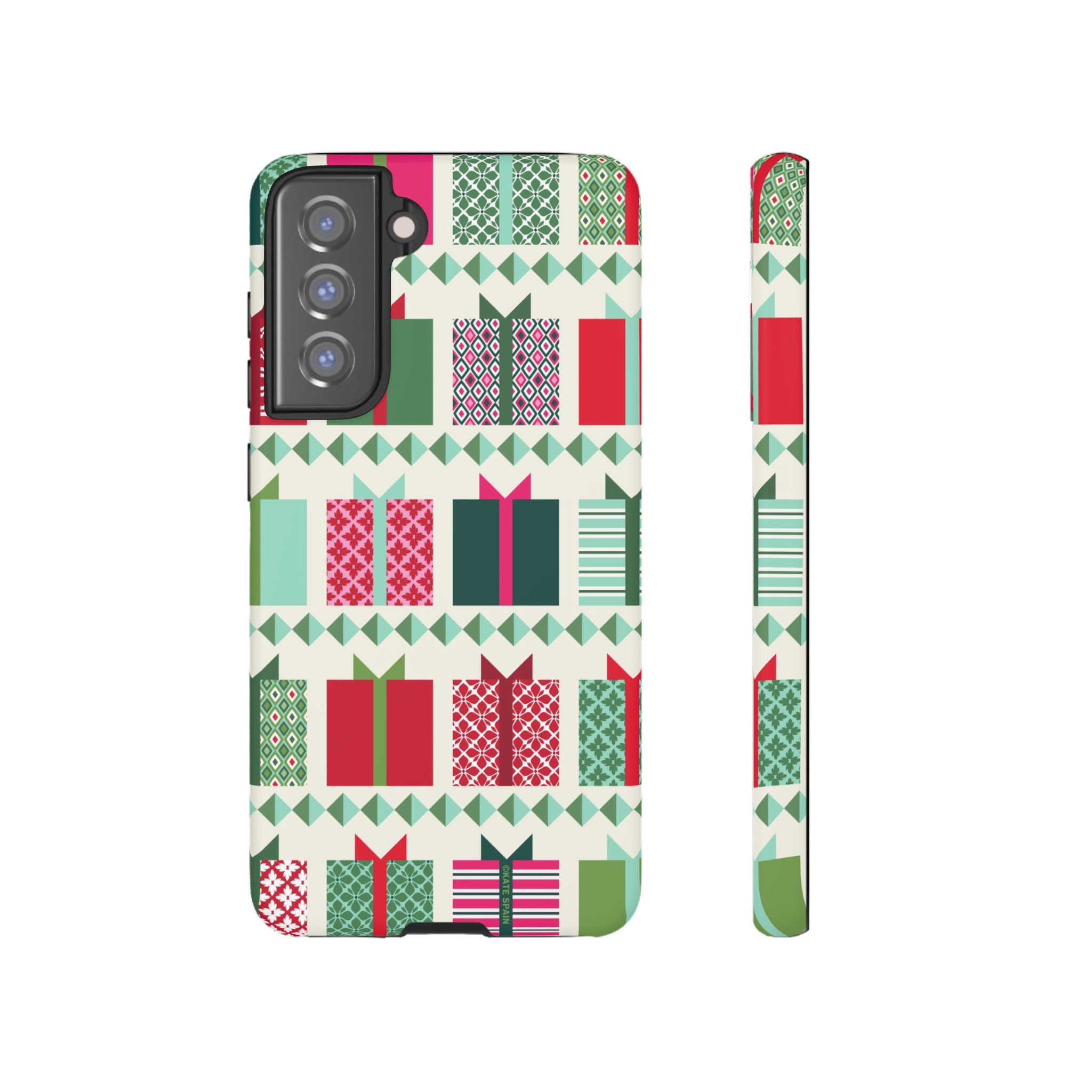 All Wrapped Up Samsung Galaxy S21 FE Case – Matte | cream, red, pink, green, mint geometric gift wrap holiday print