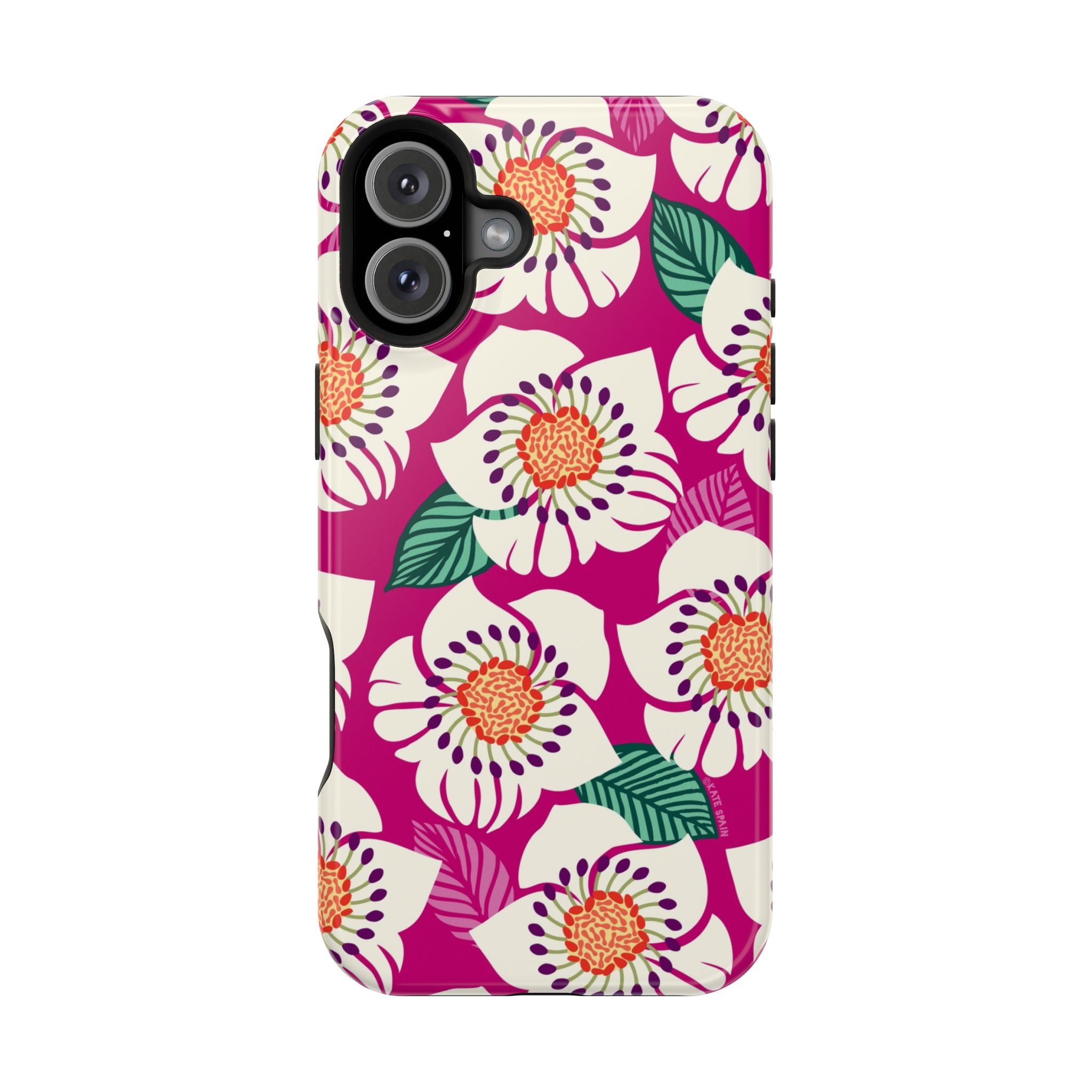 Panache Rose MagSafe iPhone 16 Plus Case – Glossy | berry, cream white, peach anemone floral print