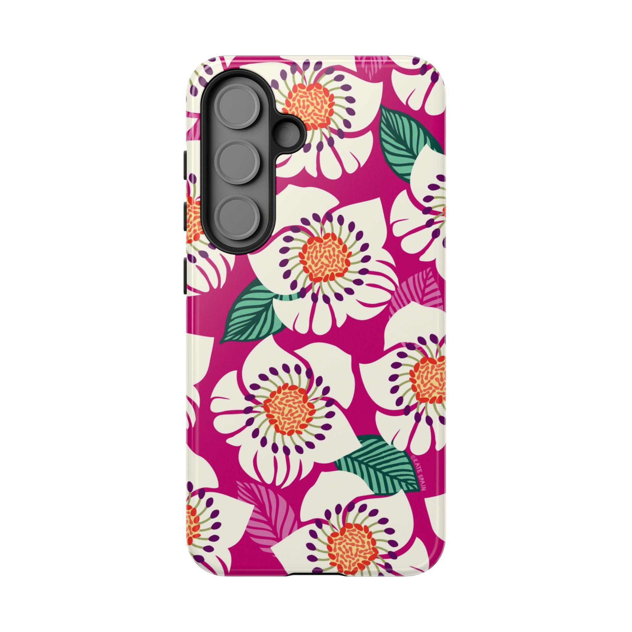 Artistic Panache Samsung Galaxy S25 Case – Glossy | berry, cream white, peach anemone floral print
