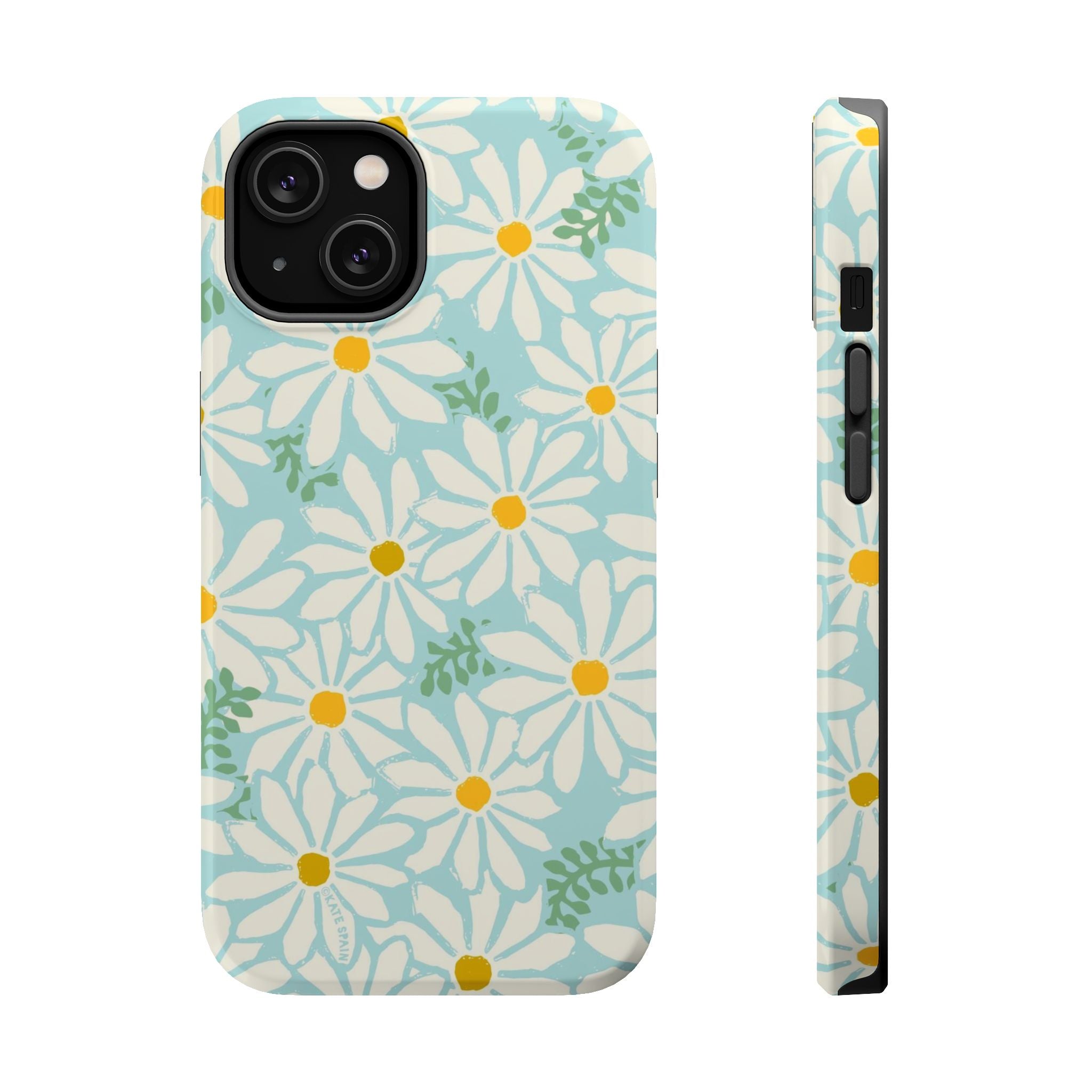 Daisies MagSafe iPhone 14 Case – Glossy | white, yellow, aqua watercolor daisy print