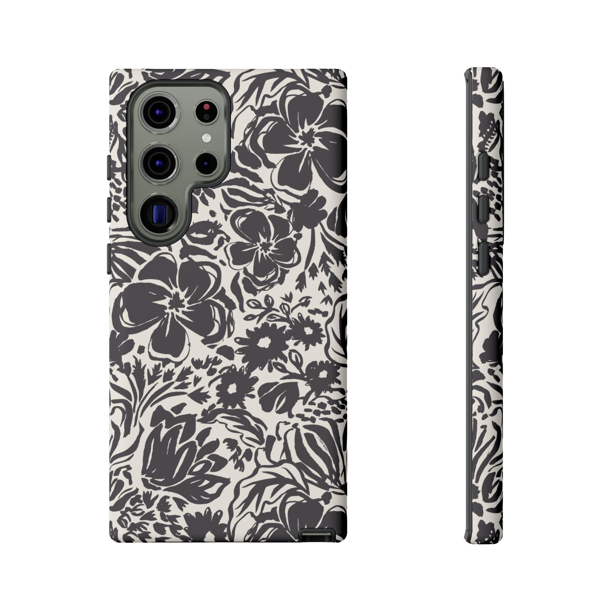 Rhapsody Black Samsung Galaxy S23 Ultra Matte case — bold charcoal floral print on cream by Kate Spain