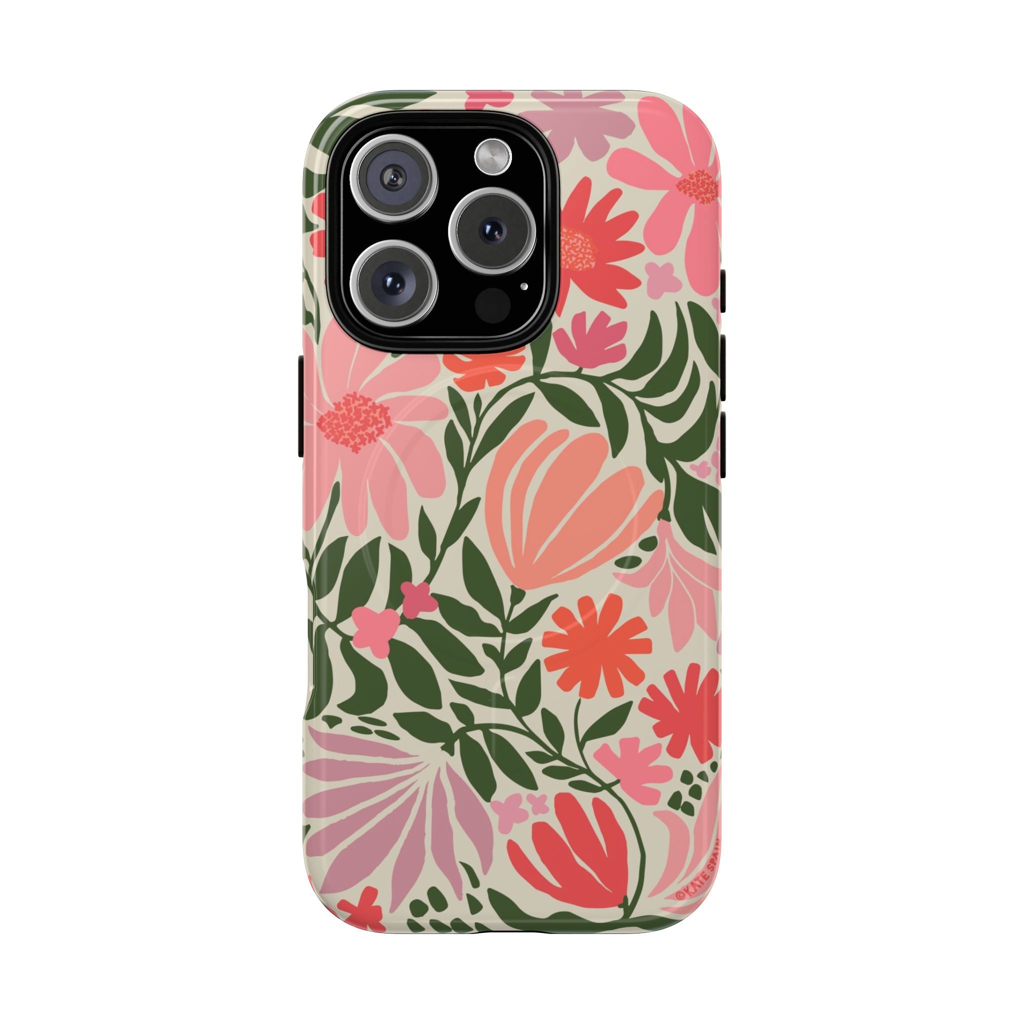 Botanica MagSafe iPhone 16 Pro Case – Glossy | coral, pink, sage green botanical wildflower print