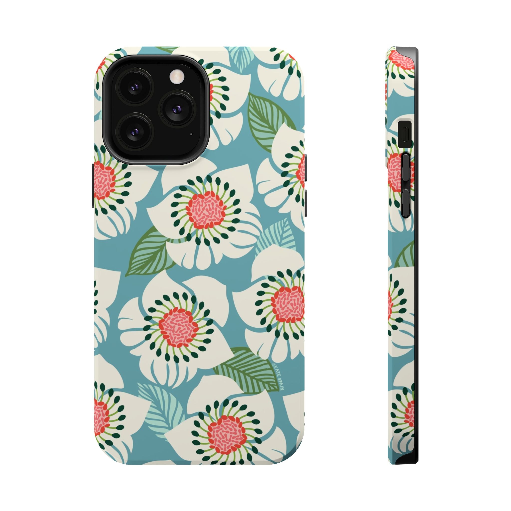 Panache Floral MagSafe iPhone 13 Pro Max Case – Matte | sky blue, pale cream, pink anemone floral print