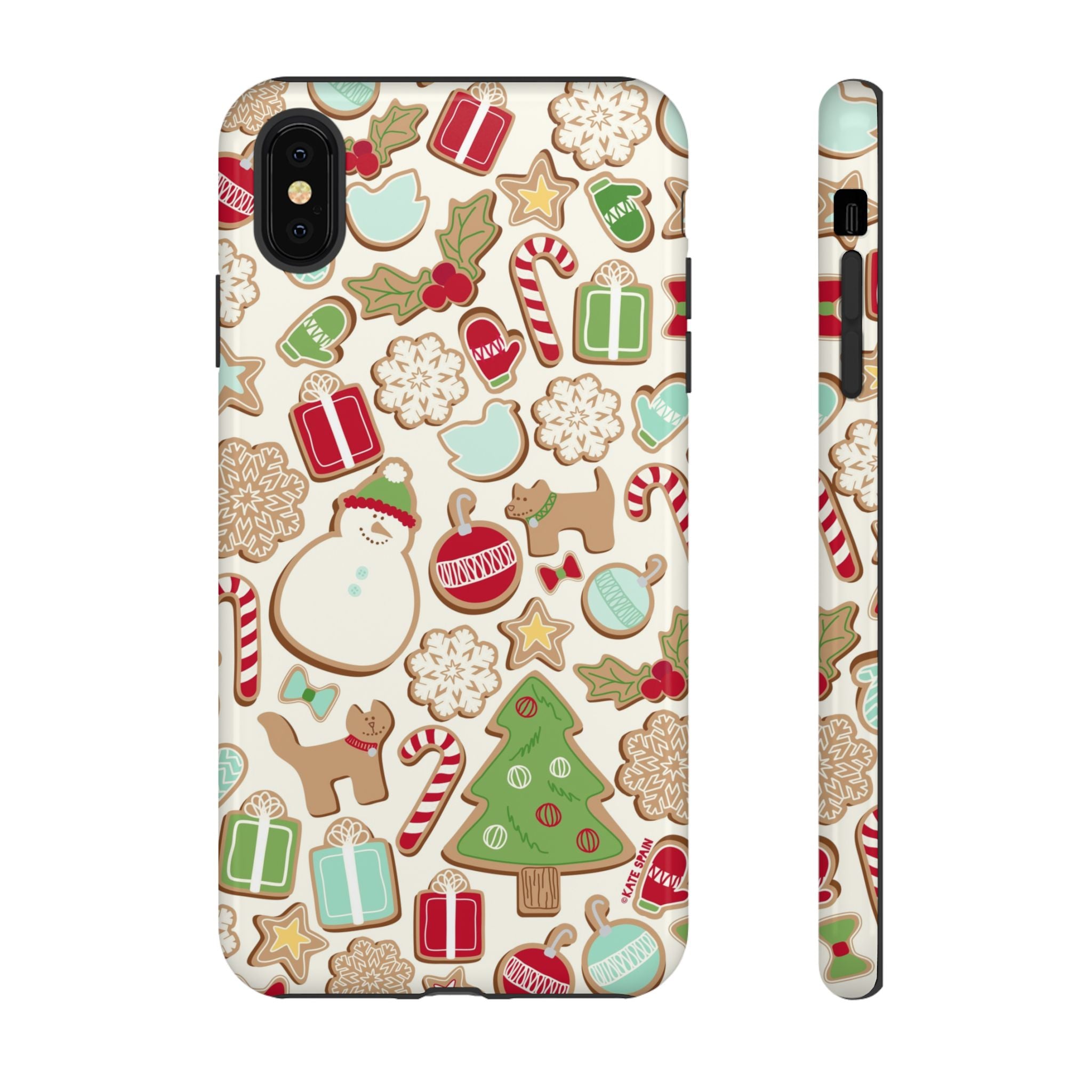 Gingerbread Cookies Tough iPhone XS Max Case – Glossy | cream, red, green gingerbread holiday cookie print