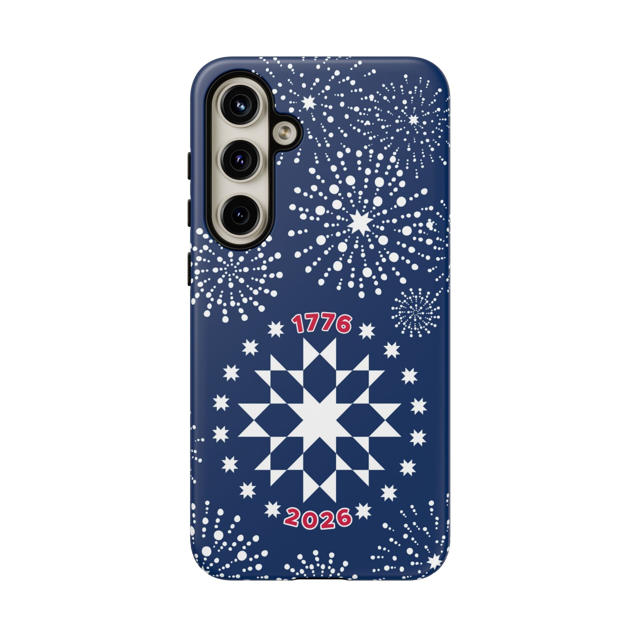 250th Fireworks Samsung Galaxy S24 Plus Case – Matte | navy, white patriotic star quilt fireworks print