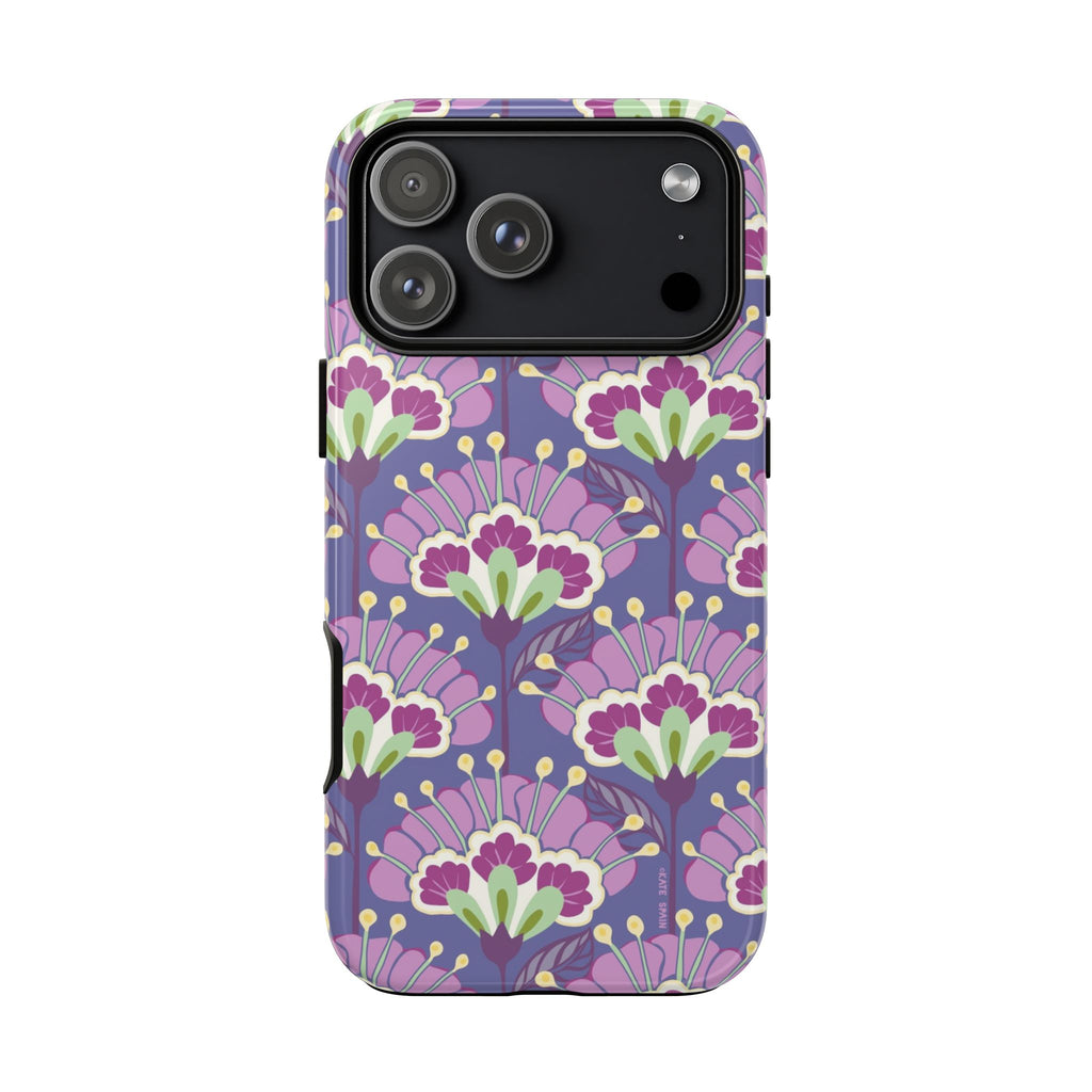 Lantern Flower Tough iPhone 17 Pro Max Case – Glossy | periwinkle, purple, mauve, sage botanical lantern floral print