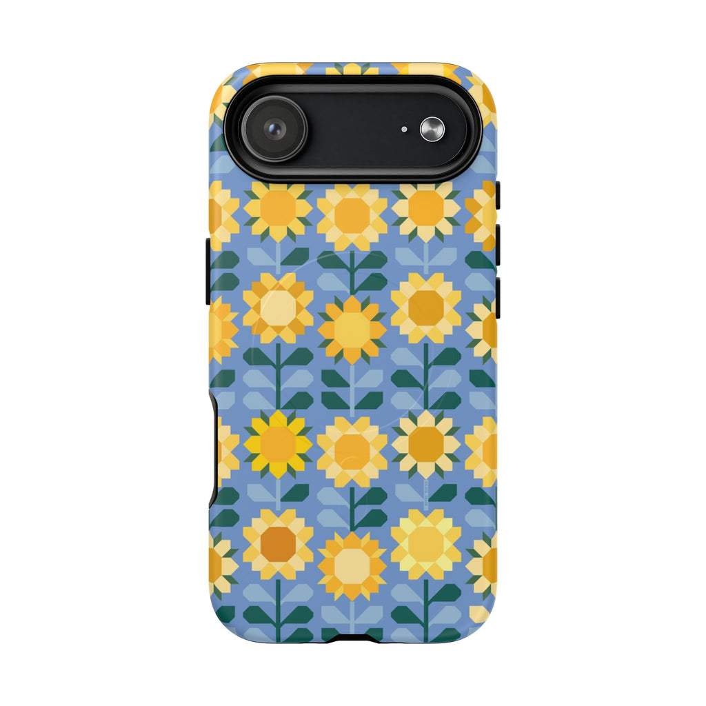 Sunflowers MagSafe iPhone 17 Air Case – Matte | blue, yellow, gold geometric sunflower print